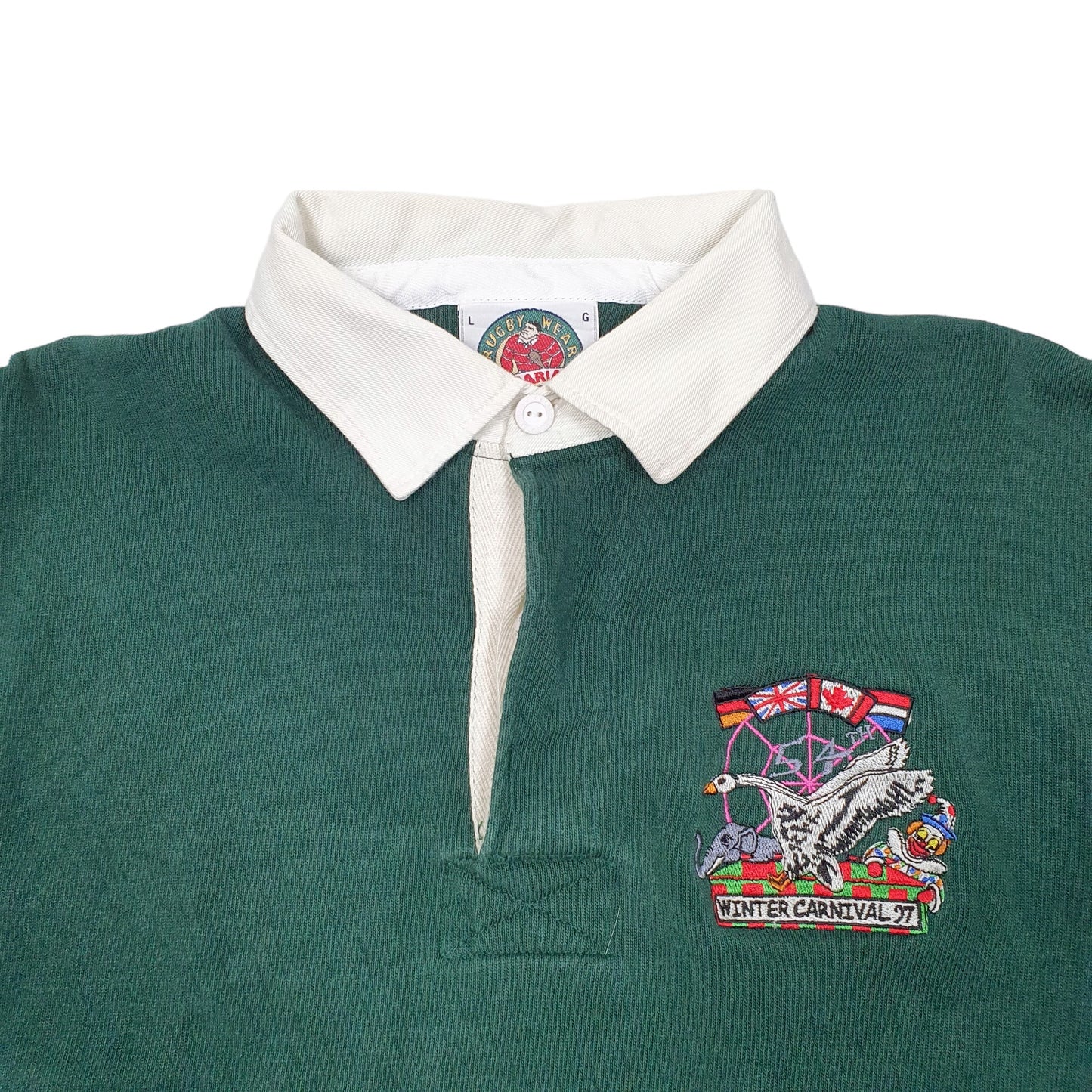 Mens Green Barbarian Shirt Winter Carnival 97 Vintage Rugby Jumper