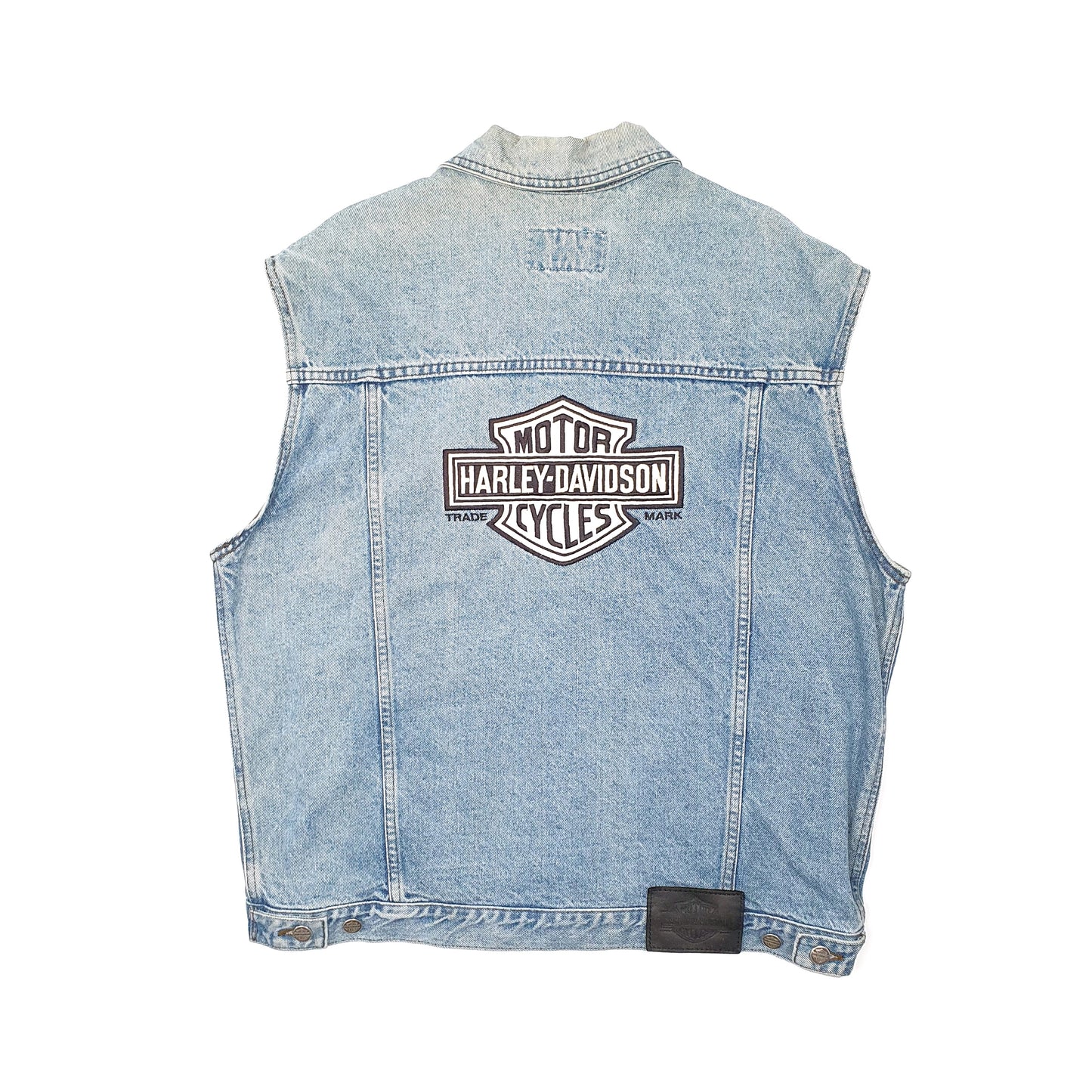 Mens Blue Harley Davidson Motorcycles Patch Gilet Vest Trucker Denim Jacket Coat