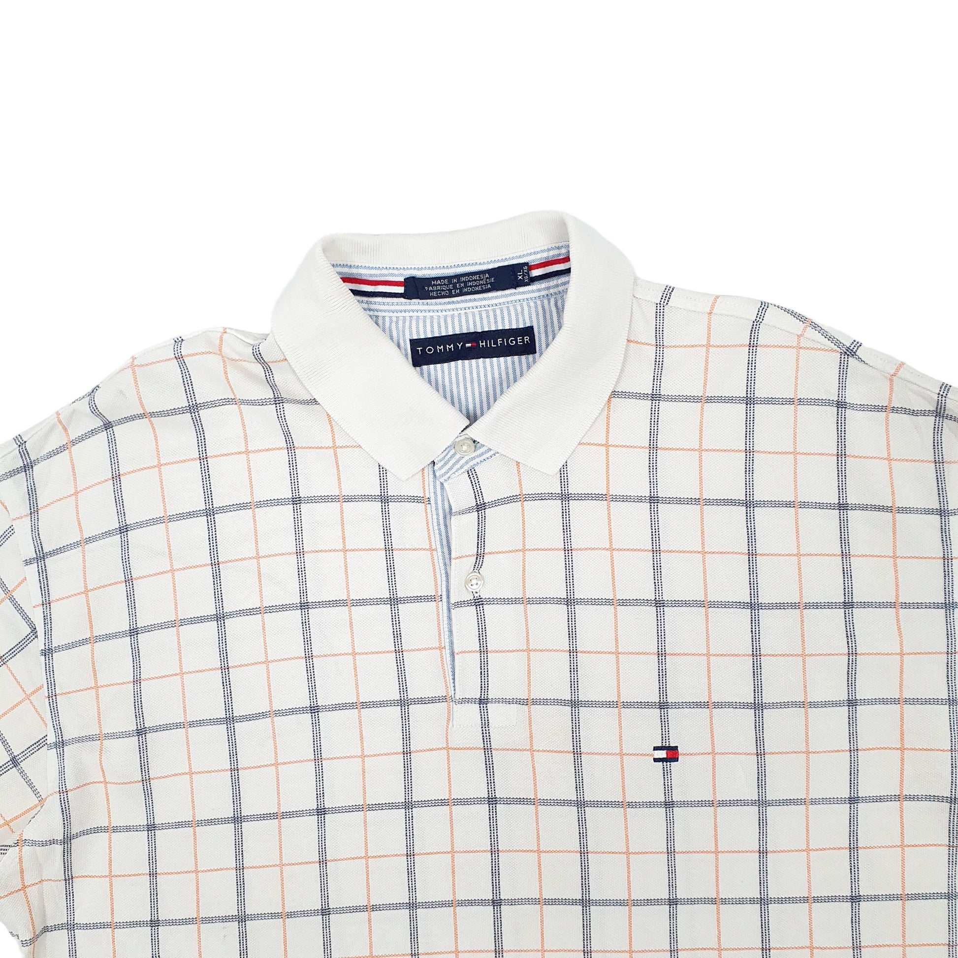 Mens White Tommy Hilfiger Check Short Sleeve Polo Shirt