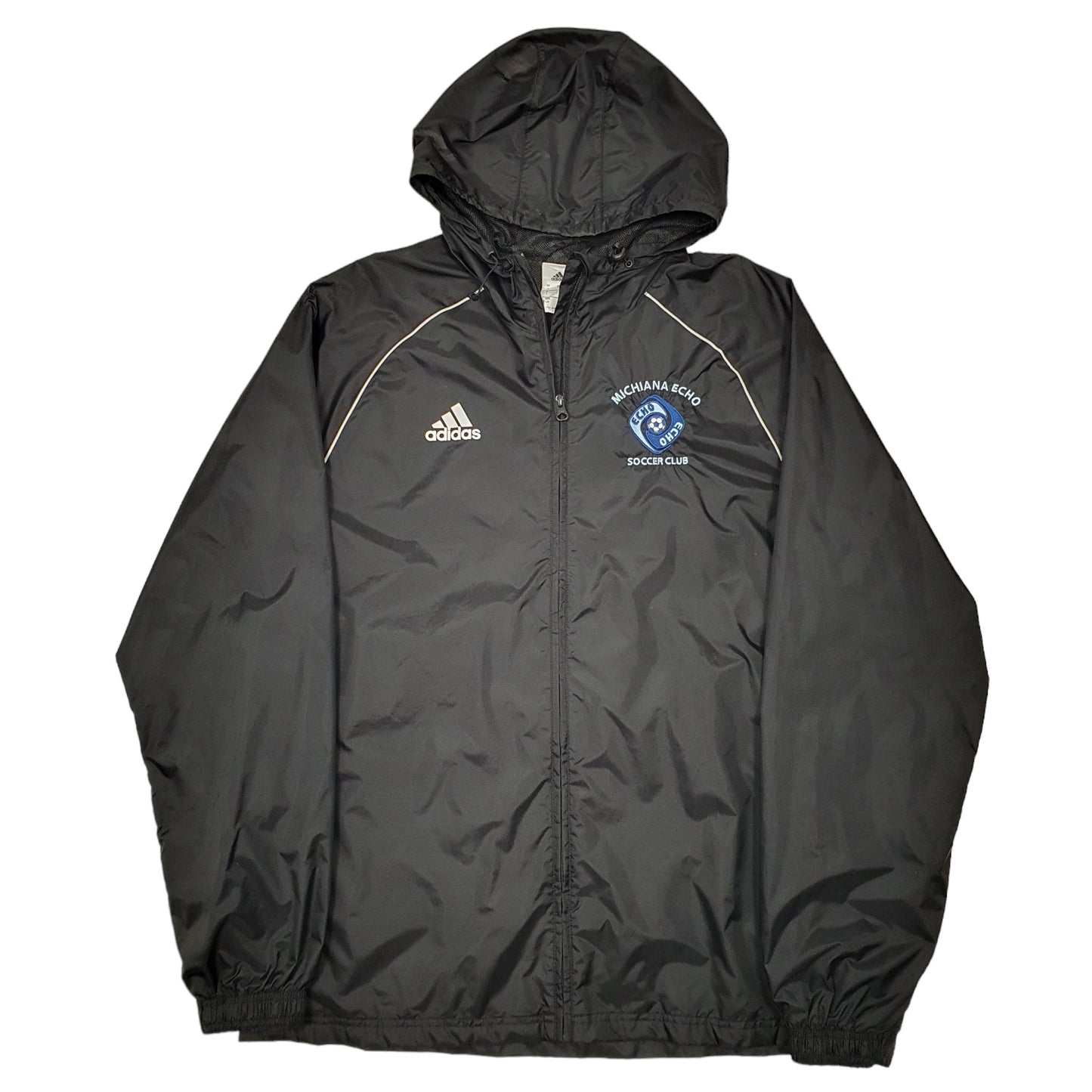 Mens Black Adidas Hooded Windbreaker Michiana Soccer Echo Full Zip Coat