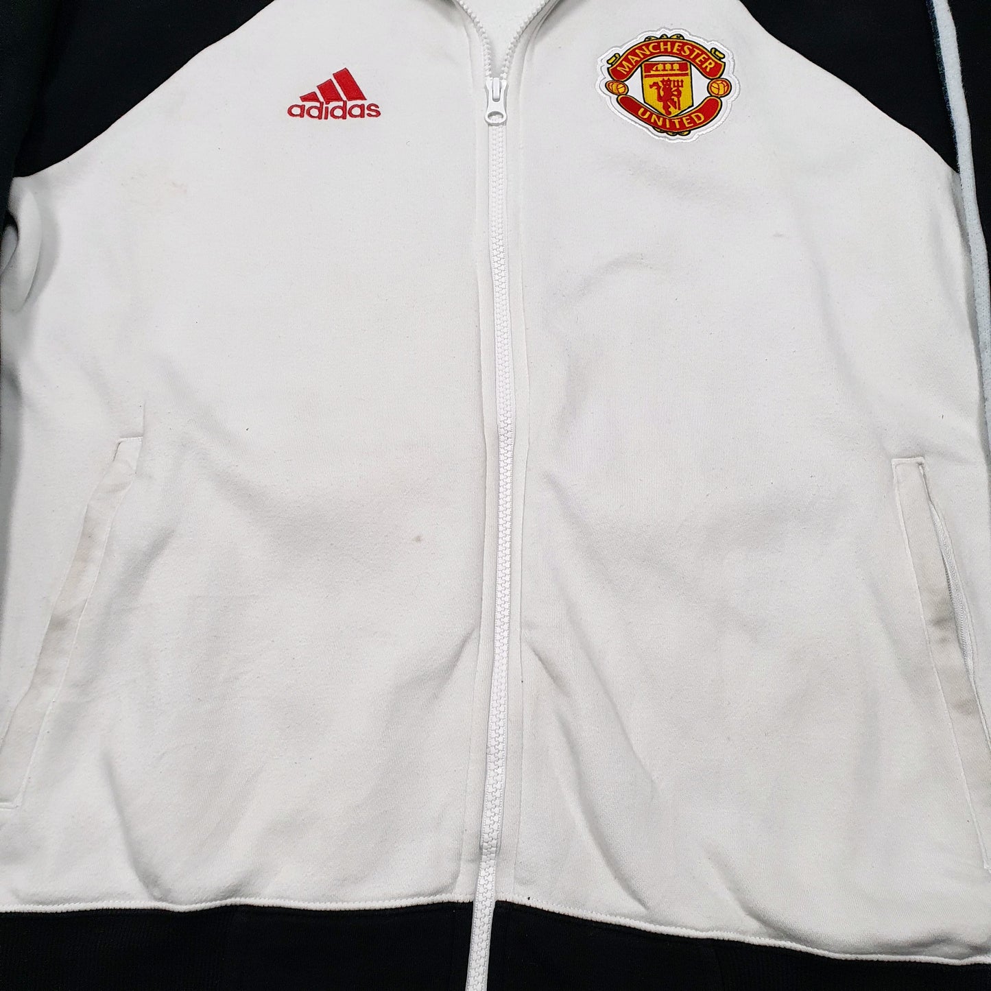 Mens White Adidas Manchester United Training Top Active Full Zip Jumper