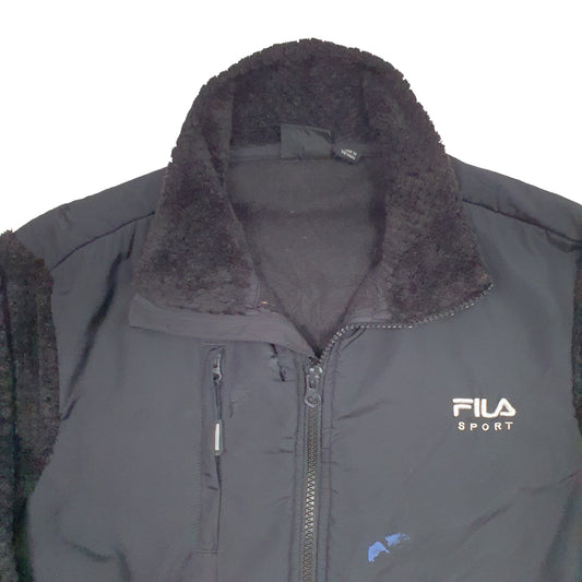 Womens Black Fila Fluffy Fleece Full Zip Coat