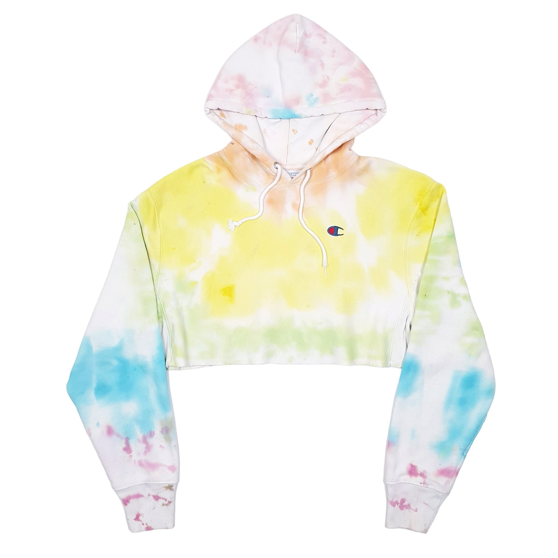Womens White Champion Tie Dye Reverse Weave Cropped Hoodie Jumper