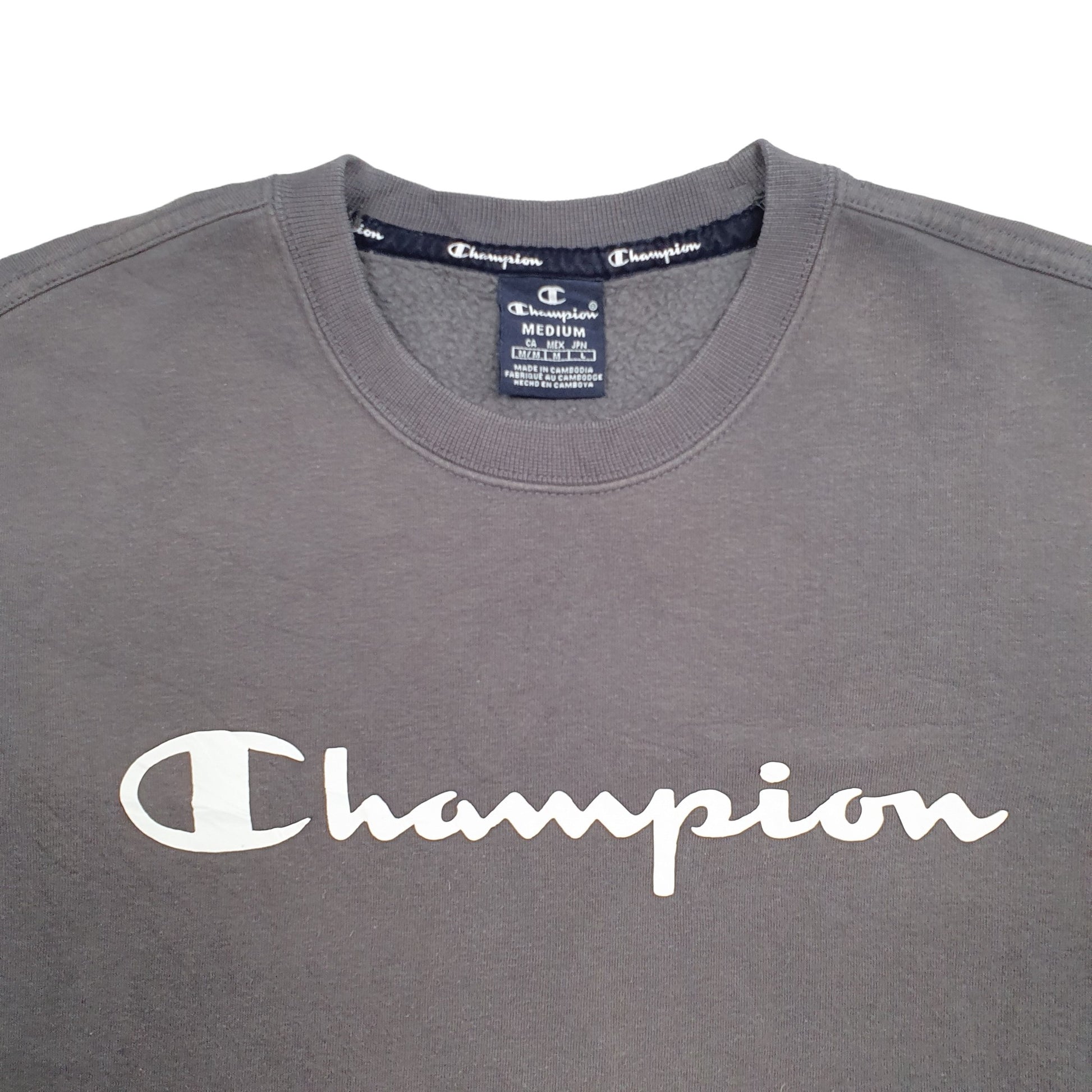 Mens Grey Champion Spellout Crewneck Jumper