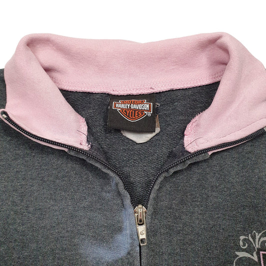 Womens Grey Harley Davidson Sweatshirt Motorcycles Biker Full Zip Jumper