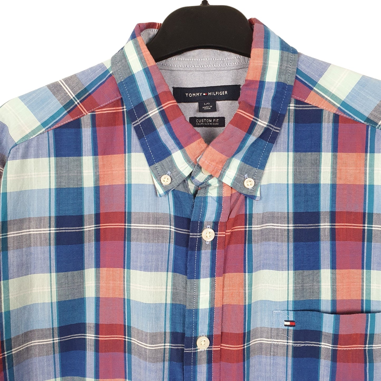 Tommy Hilfiger Pocket Short Sleeve Custom Fit Check Shirt Blue