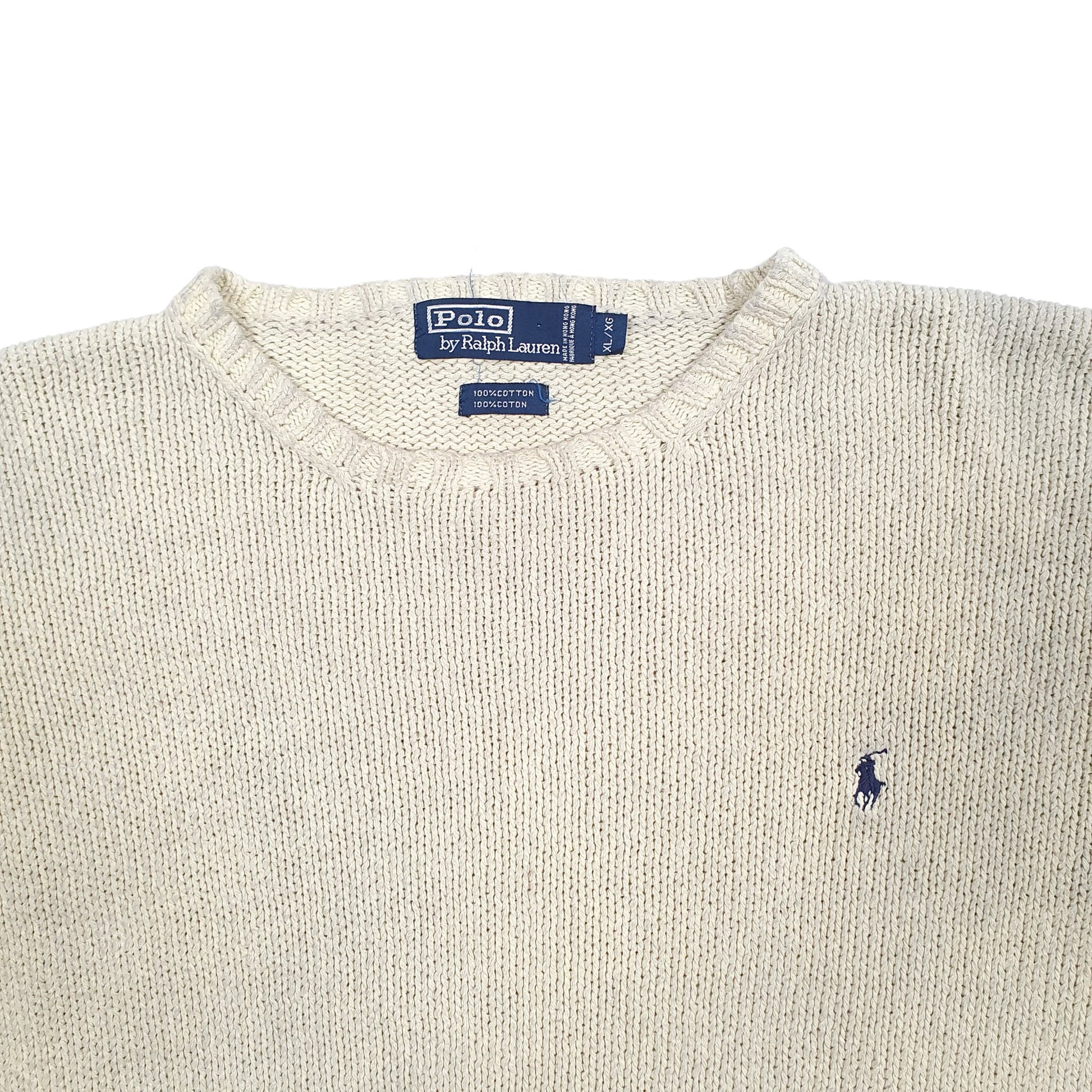 Mens Cream Polo Ralph Lauren Thick Chunky Knit Crewneck Jumper