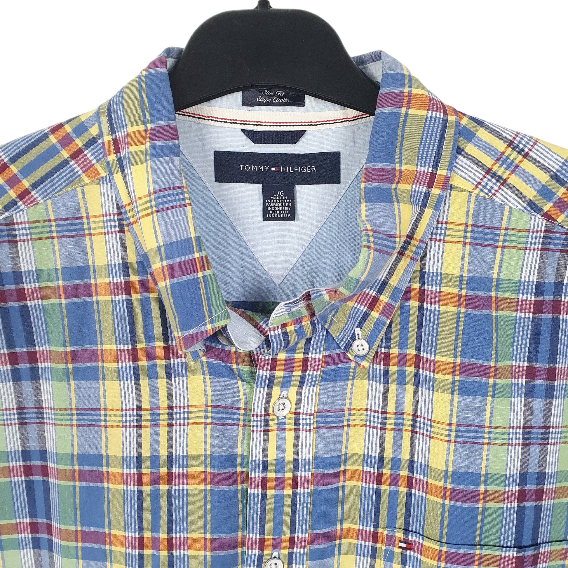 Tommy Hilfiger Short Sleeve Slim Fit Check Shirt Blue