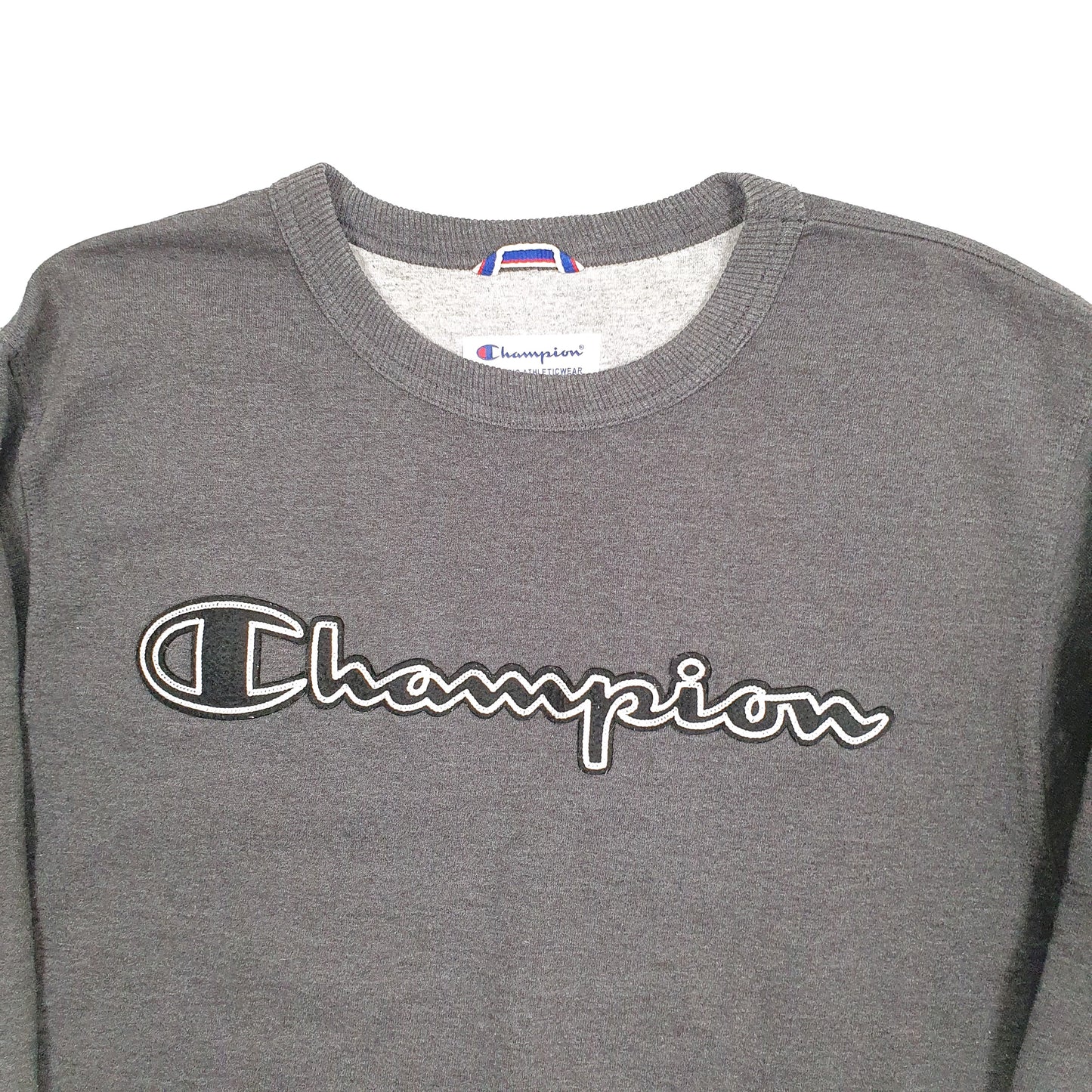 Mens Grey Champion Spellout Crewneck Jumper