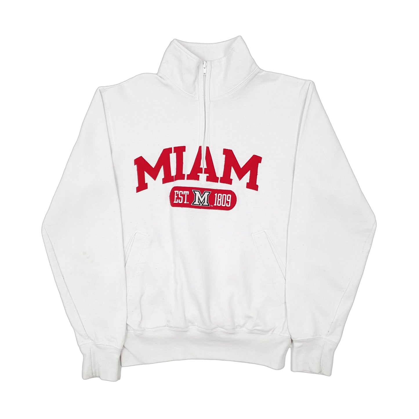 Mens White Champion USA College Miam Quarter Zip Jumper