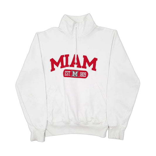 Mens White Champion USA College Miam Quarter Zip Jumper