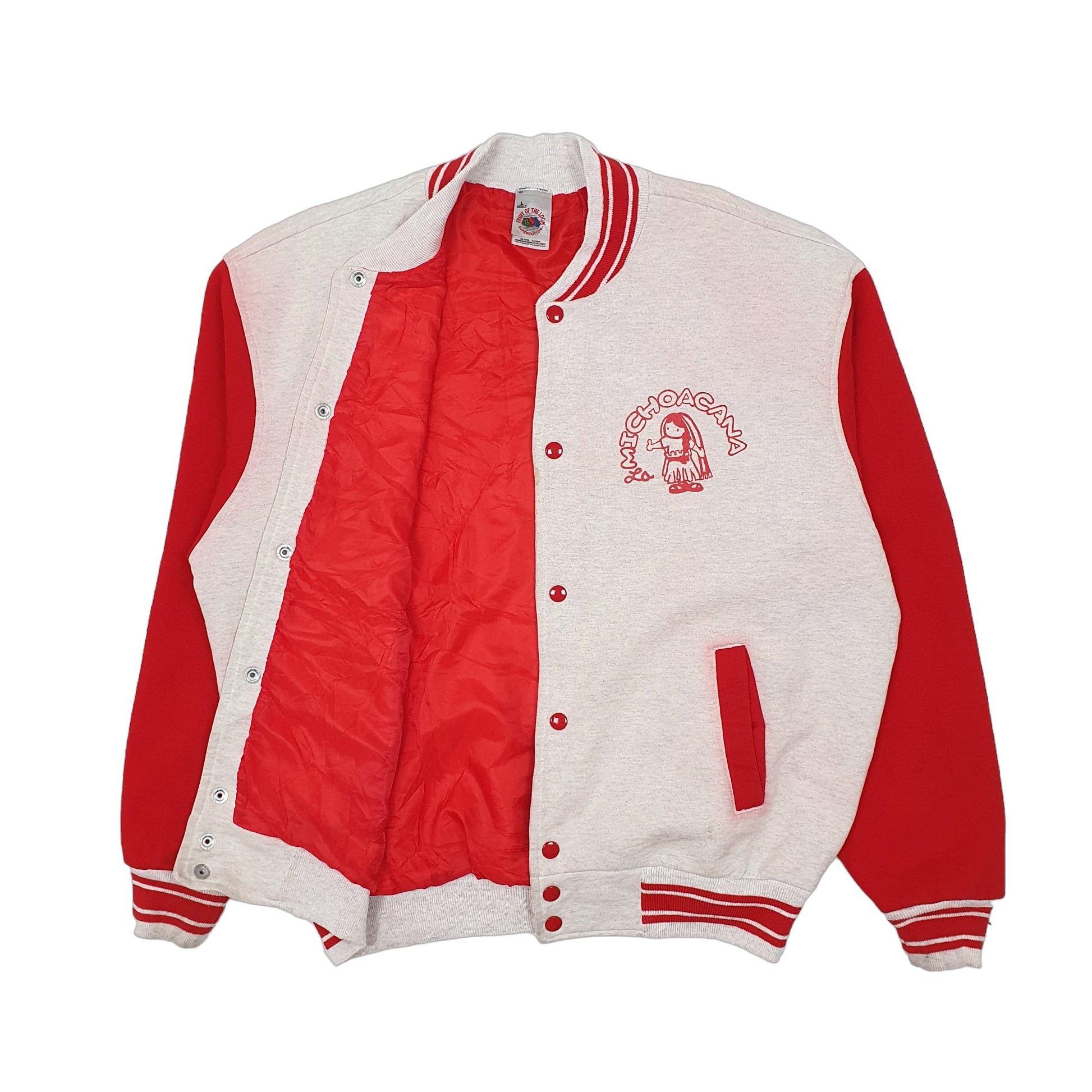 Mens Red Fruit of the Loom Vintage 1990s La Michoacana Mexican Ice Cream Varsity  Coat