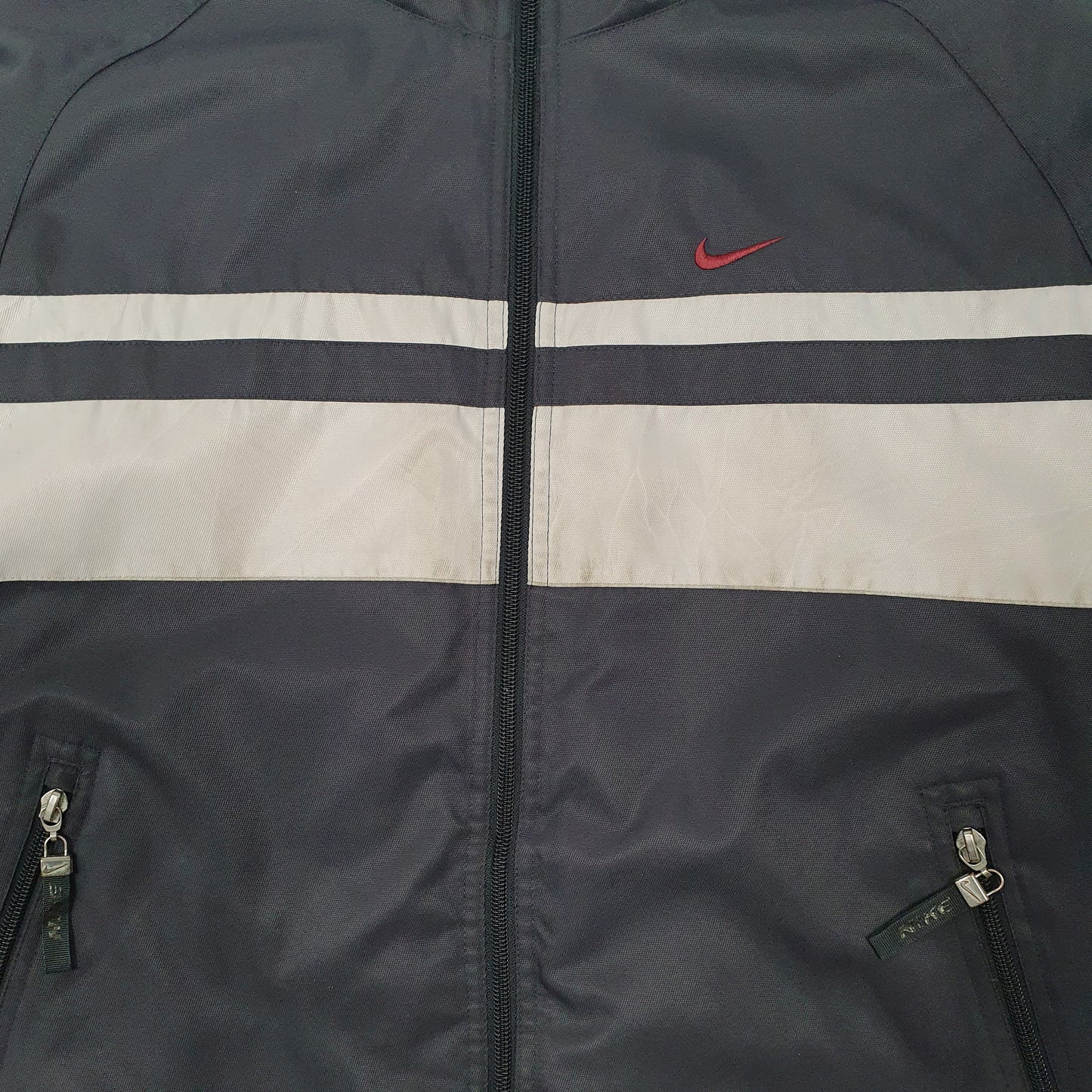 Mens Grey Nike Vintage 2000s Spellout Hooded  Coat