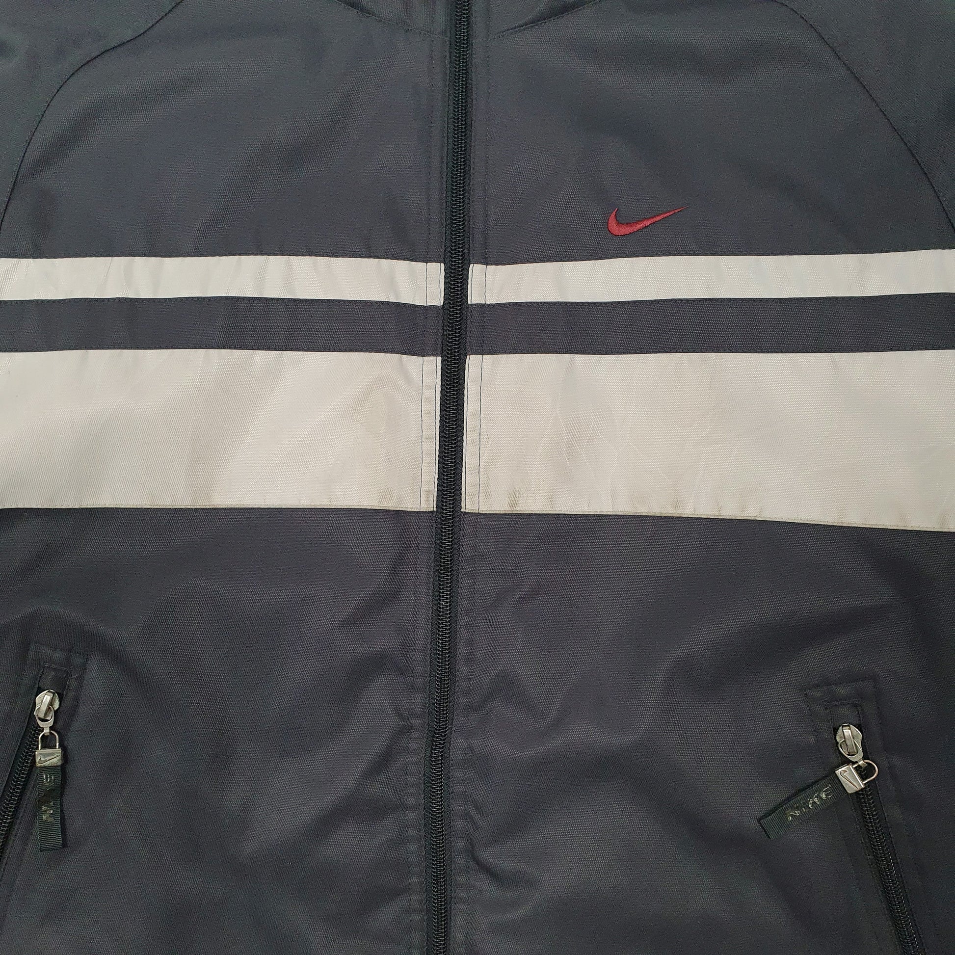 Mens Grey Nike Vintage 2000s Spellout Hooded  Coat