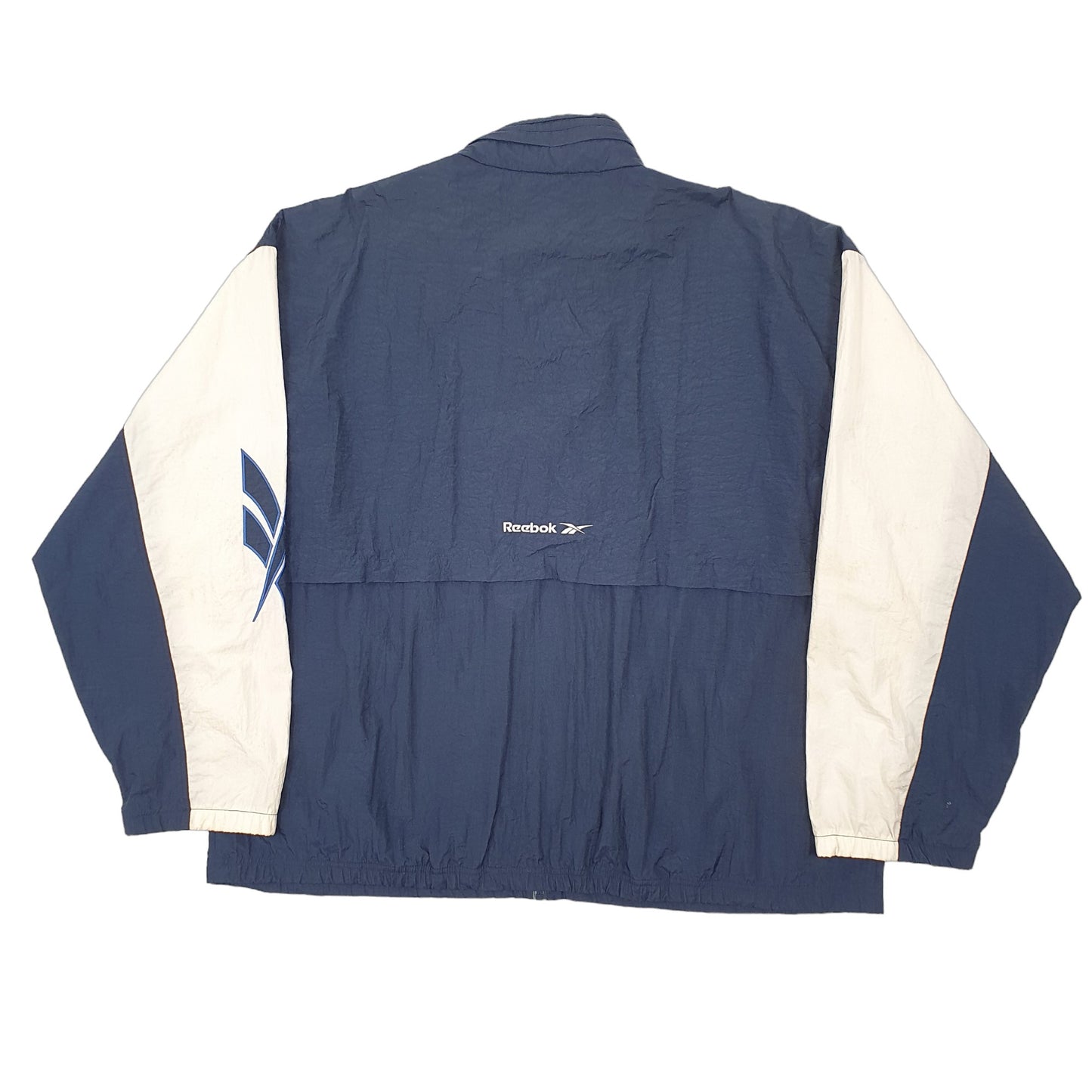 Mens Navy Reebok Vintage Shell Track Spellout Windbreaker Coat