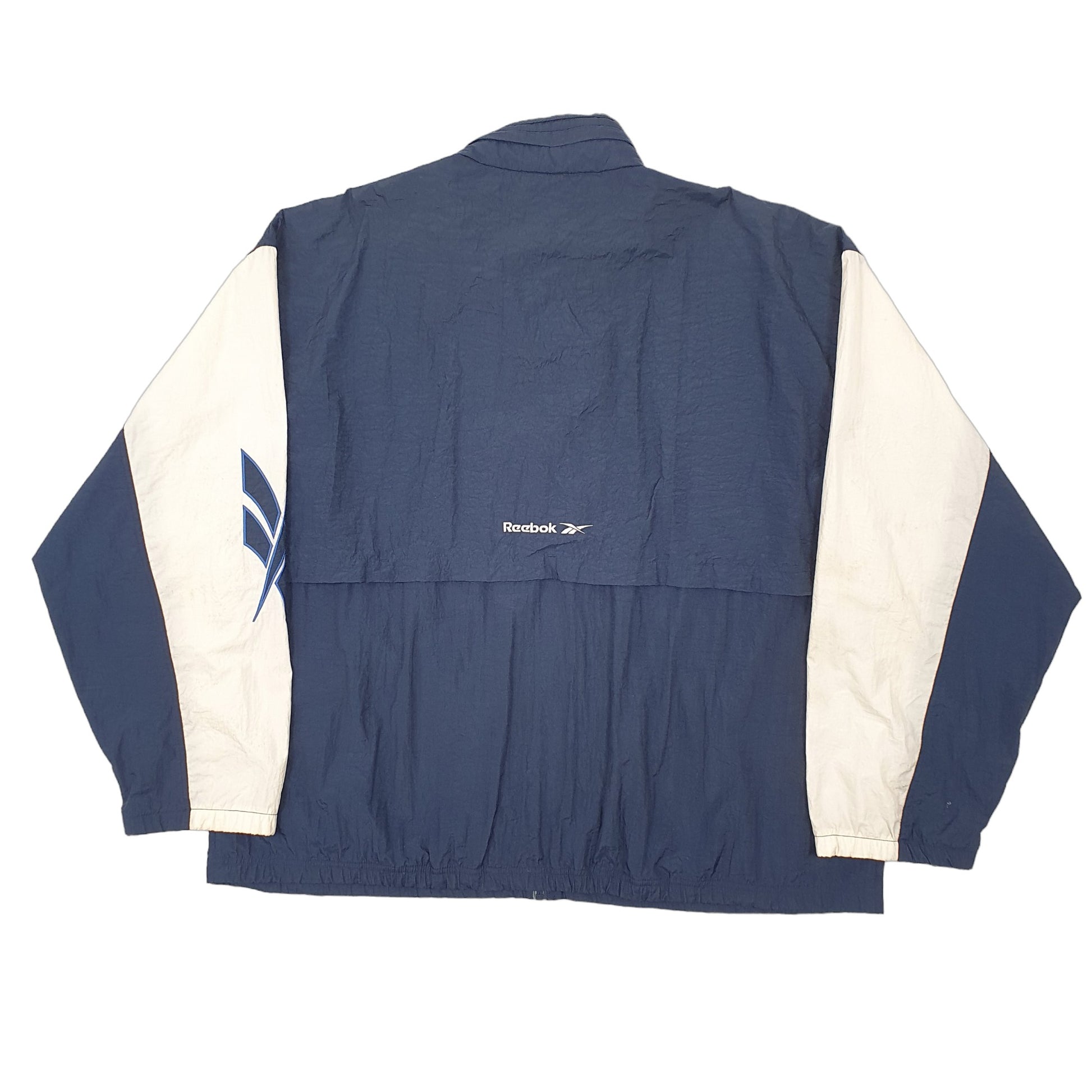 Mens Navy Reebok Vintage Shell Track Spellout Windbreaker Coat