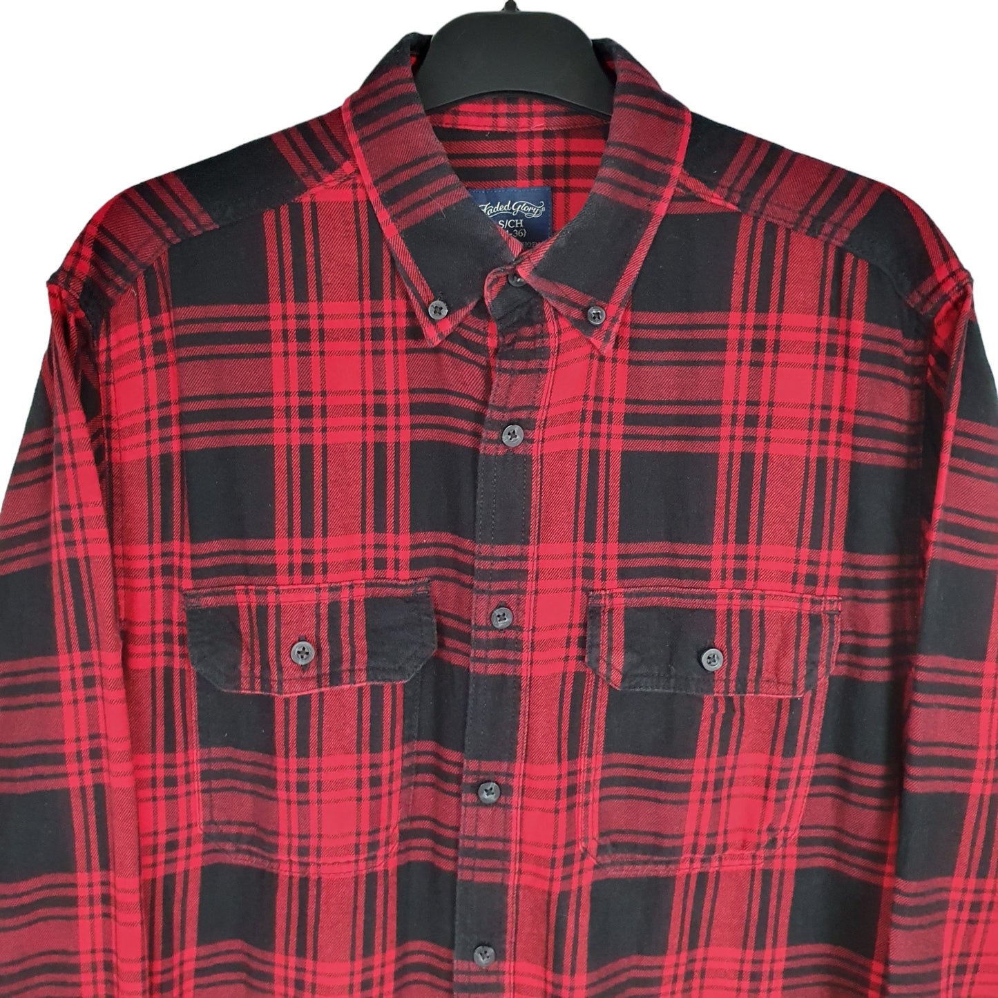 Faded Glory Flannel Shacket Long Sleeve Regular Fit Check Shirt Red