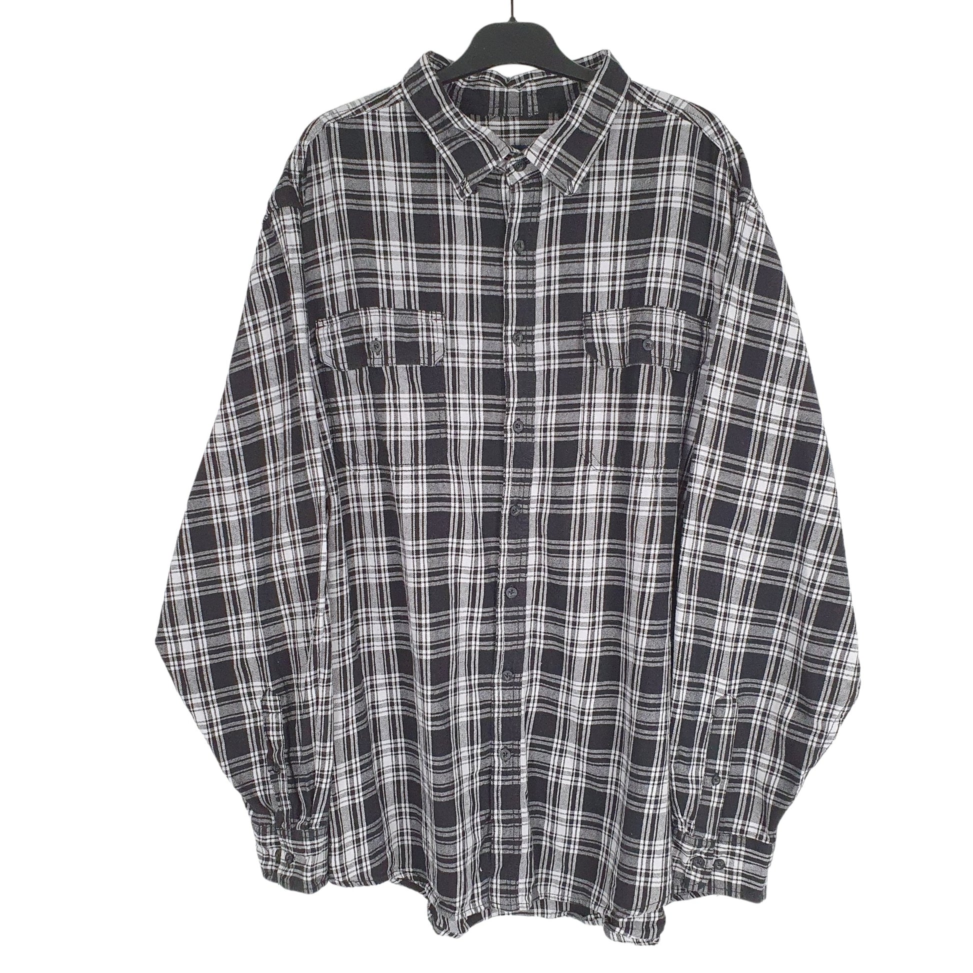 Faded Glory Flannel Shacket Overshirt Long Sleeve Regular Fit Check Shirt Black