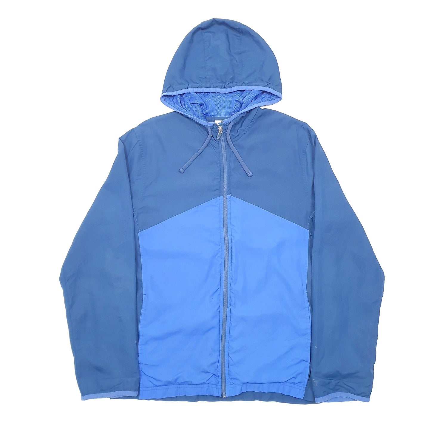 Mens Blue Starter Hooded Windbreaker Light Weight Full Zip Coat