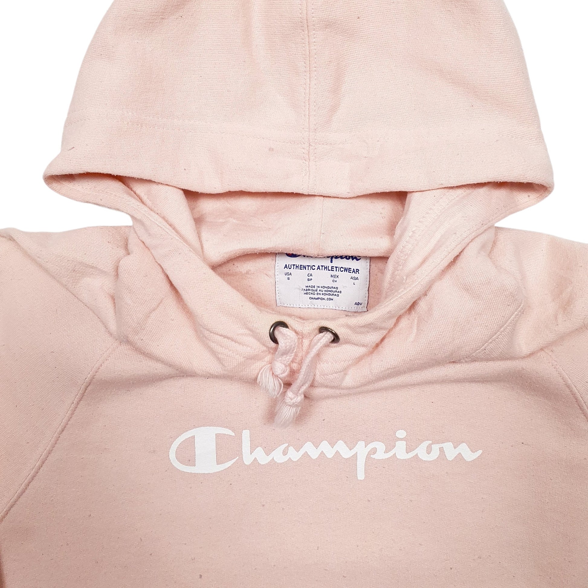 Womens Pink Champion Spellout Hoodie Jumper