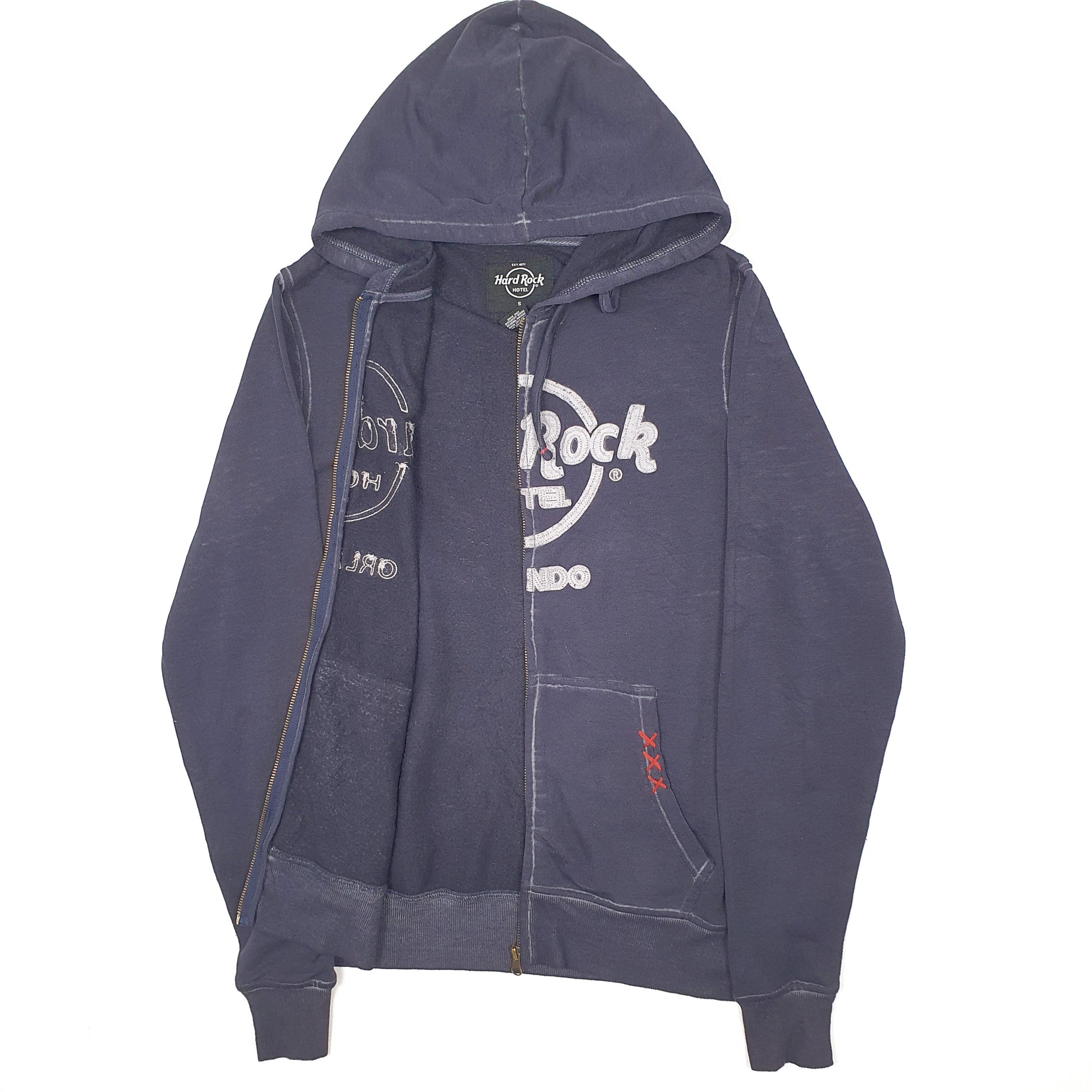 Mens Navy Hard Rock Hotel Lightweight Hoodie Full Zip Jumper