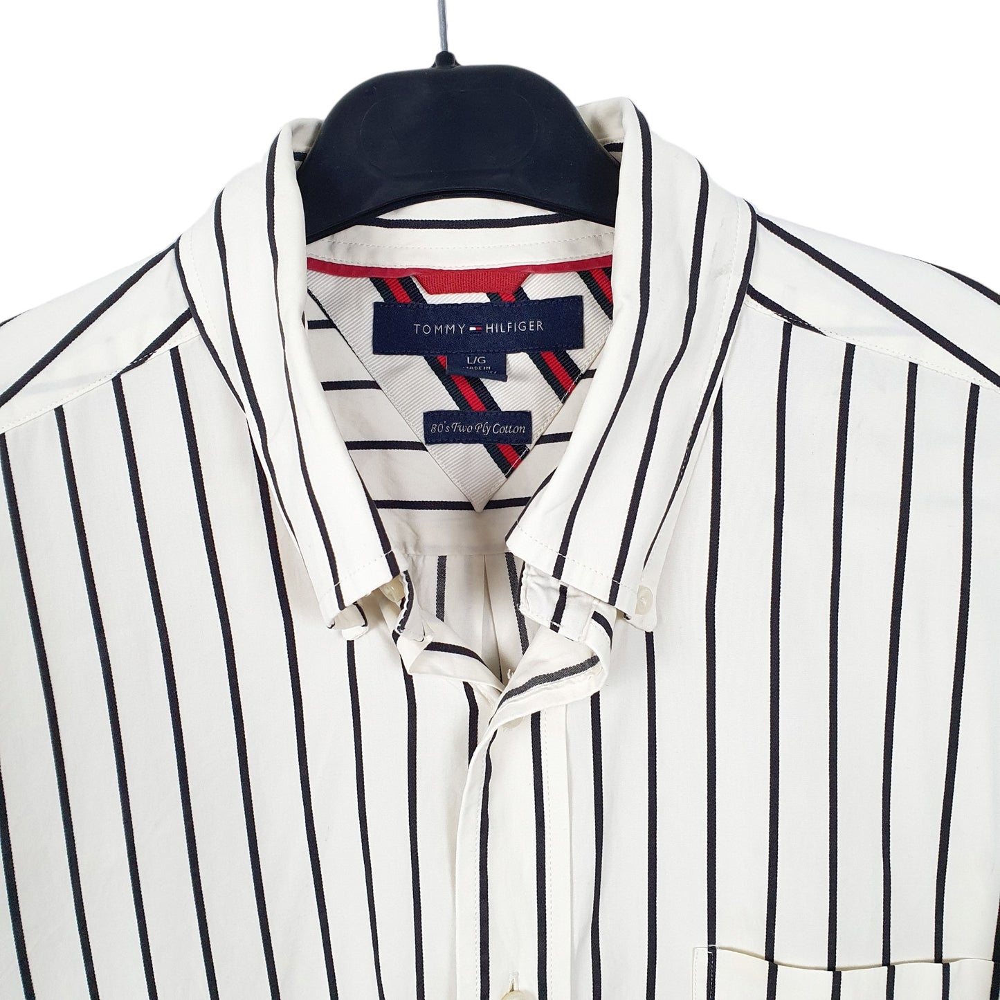 Tommy Hilfiger 2 Ply Long Sleeve Regular Fit Striped Shirt Cream