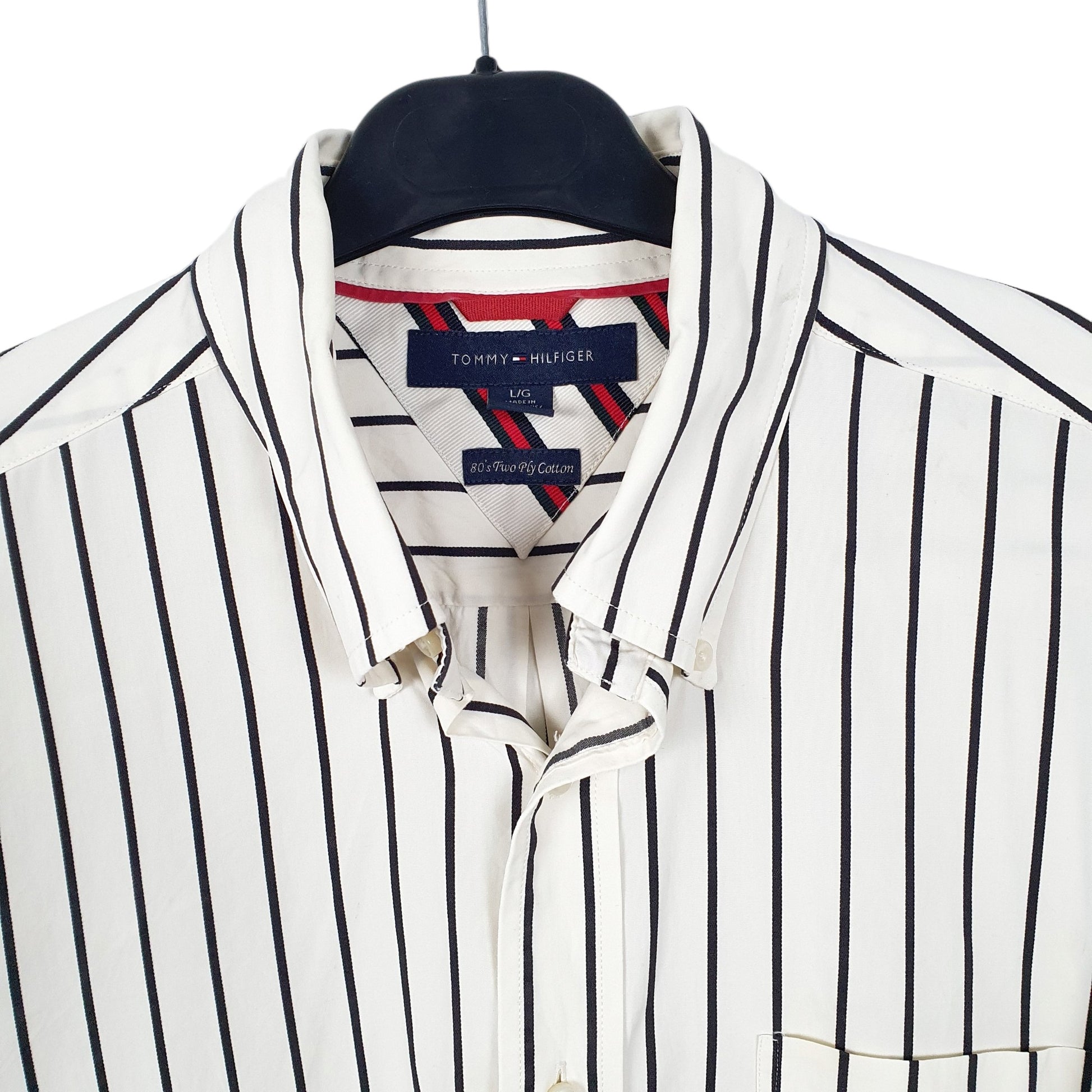 Tommy Hilfiger 2 Ply Long Sleeve Regular Fit Striped Shirt Cream