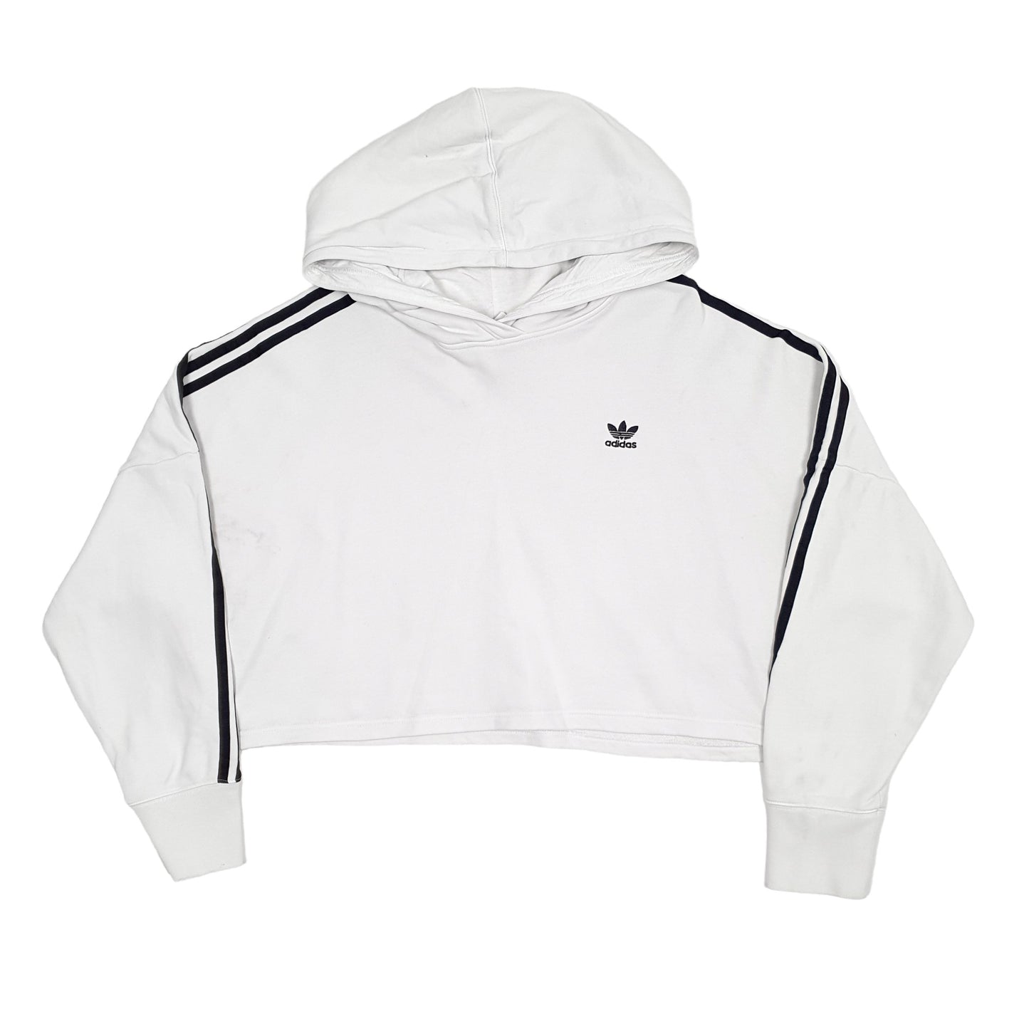 Womens White Adidas Crop Top Hoodie Jumper