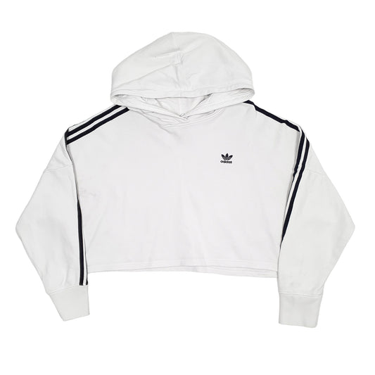 Womens White Adidas Crop Top Hoodie Jumper