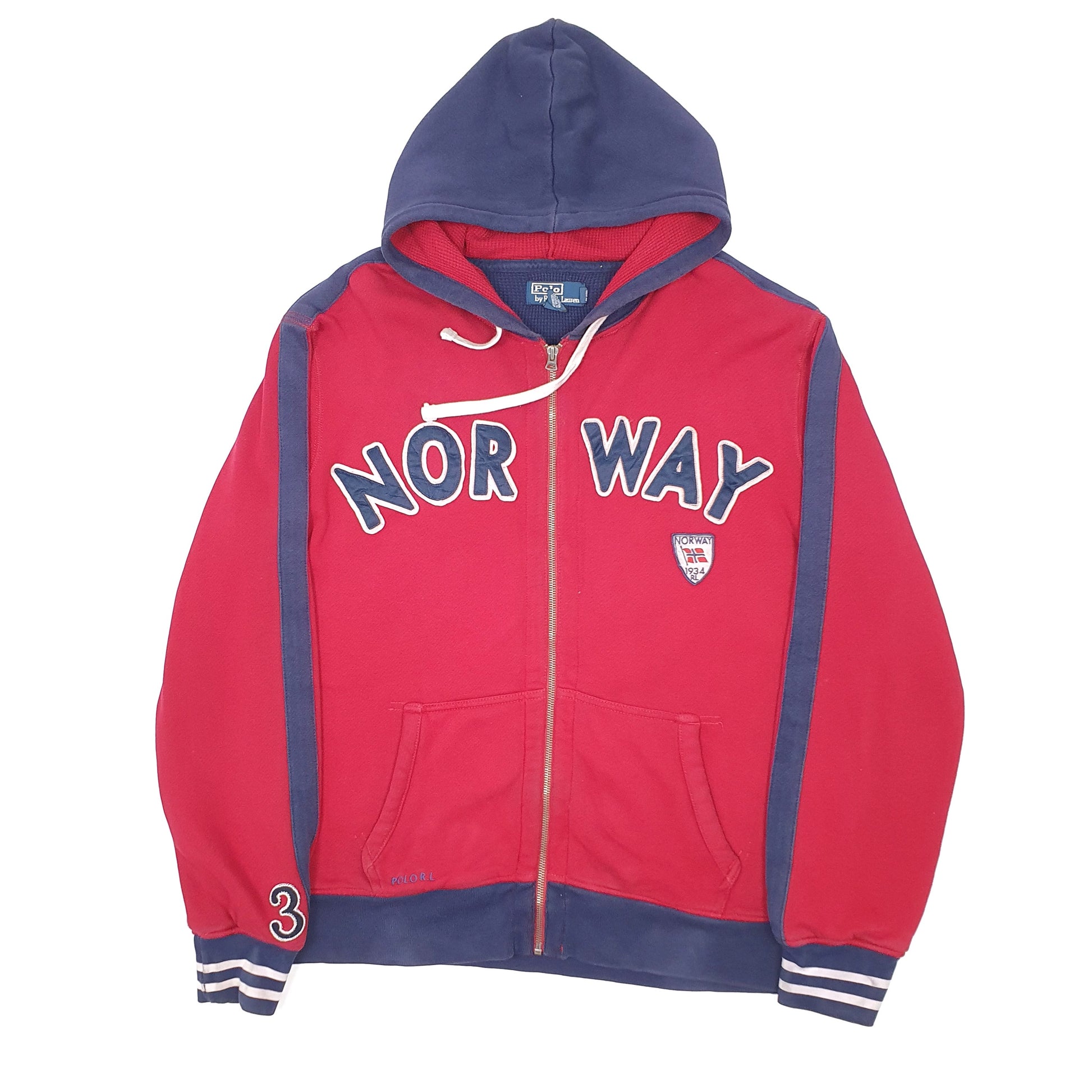 Mens Red Polo Ralph Lauren Norway 1934 Vintage Hoodie Jacket Full Zip Jumper