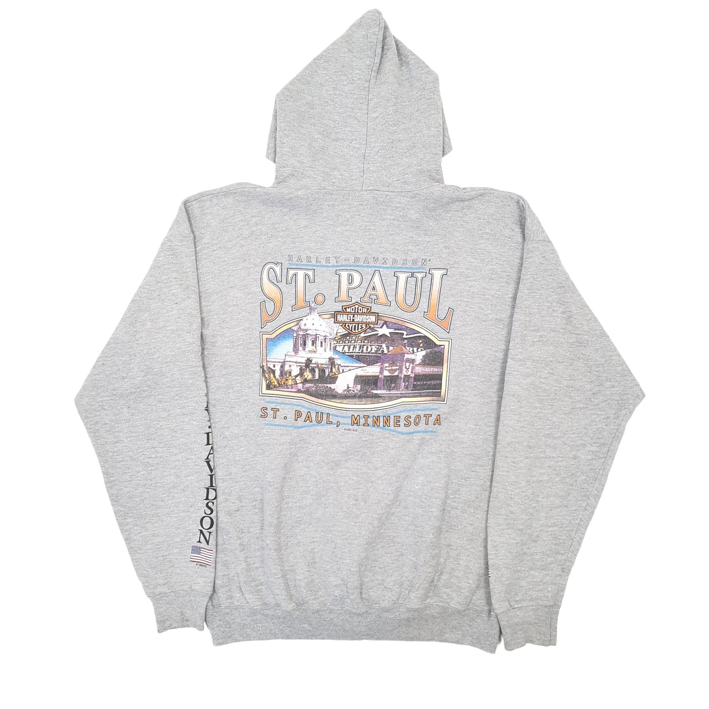 Mens Grey Harley Davidson St Paul Hoodie Motorcycles USA Full Zip Jumper