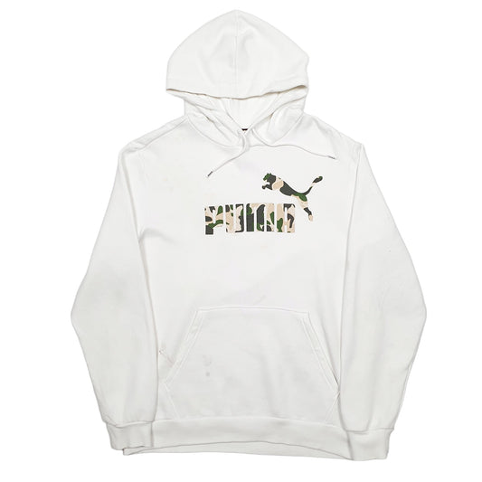 Mens White Puma Spellout Hoodie Jumper