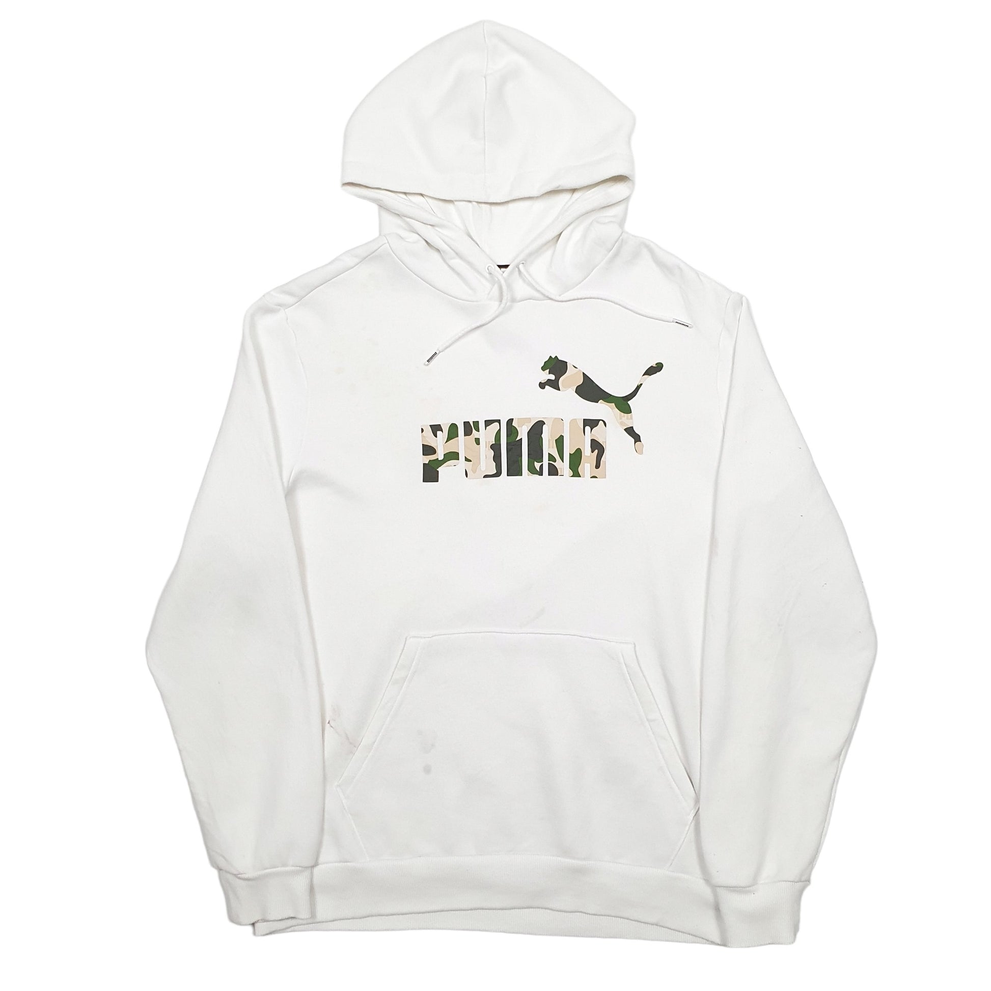 Mens White Puma Spellout Hoodie Jumper