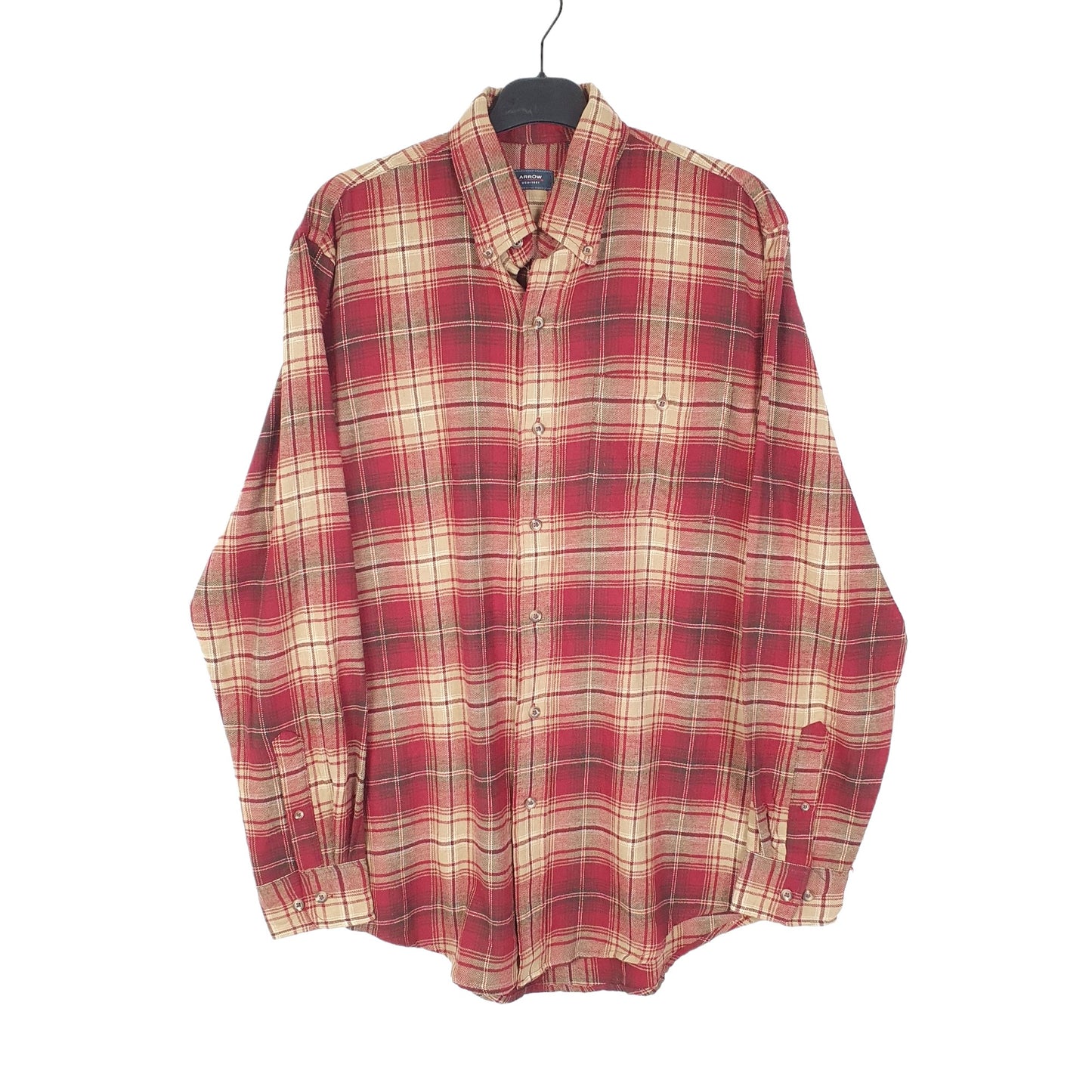 Arrow USA Flannel Shacket Overshirt Long Sleeve Regular Fit Check Shirt Burgundy