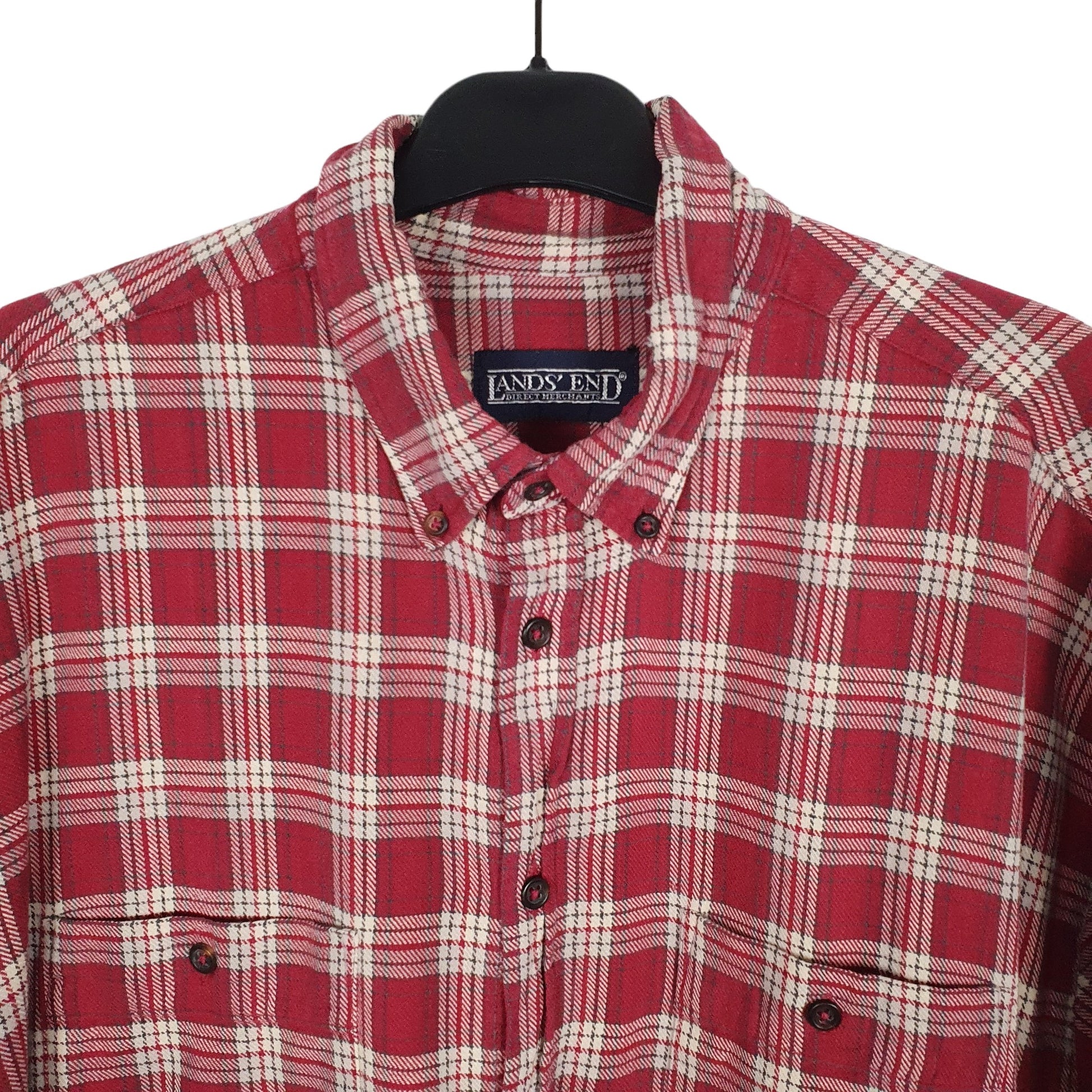 Lands End Flannel Shacket Long Sleeve Regular Fit Check Shirt Burgundy