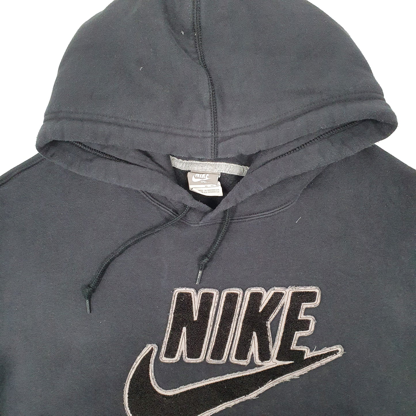 Mens Black Nike Vintage 2000s Spellout Embroidered Hoodie Jumper