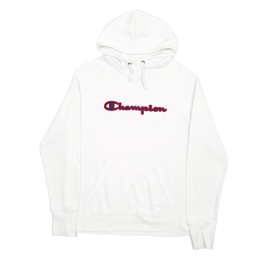 Mens White Champion Spellout Hoodie Jumper