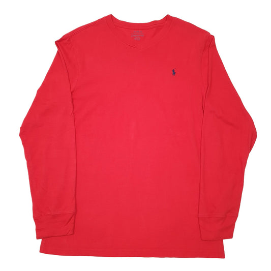 Womens Red Polo Ralph Lauren V Neck Long Sleeve T Shirt