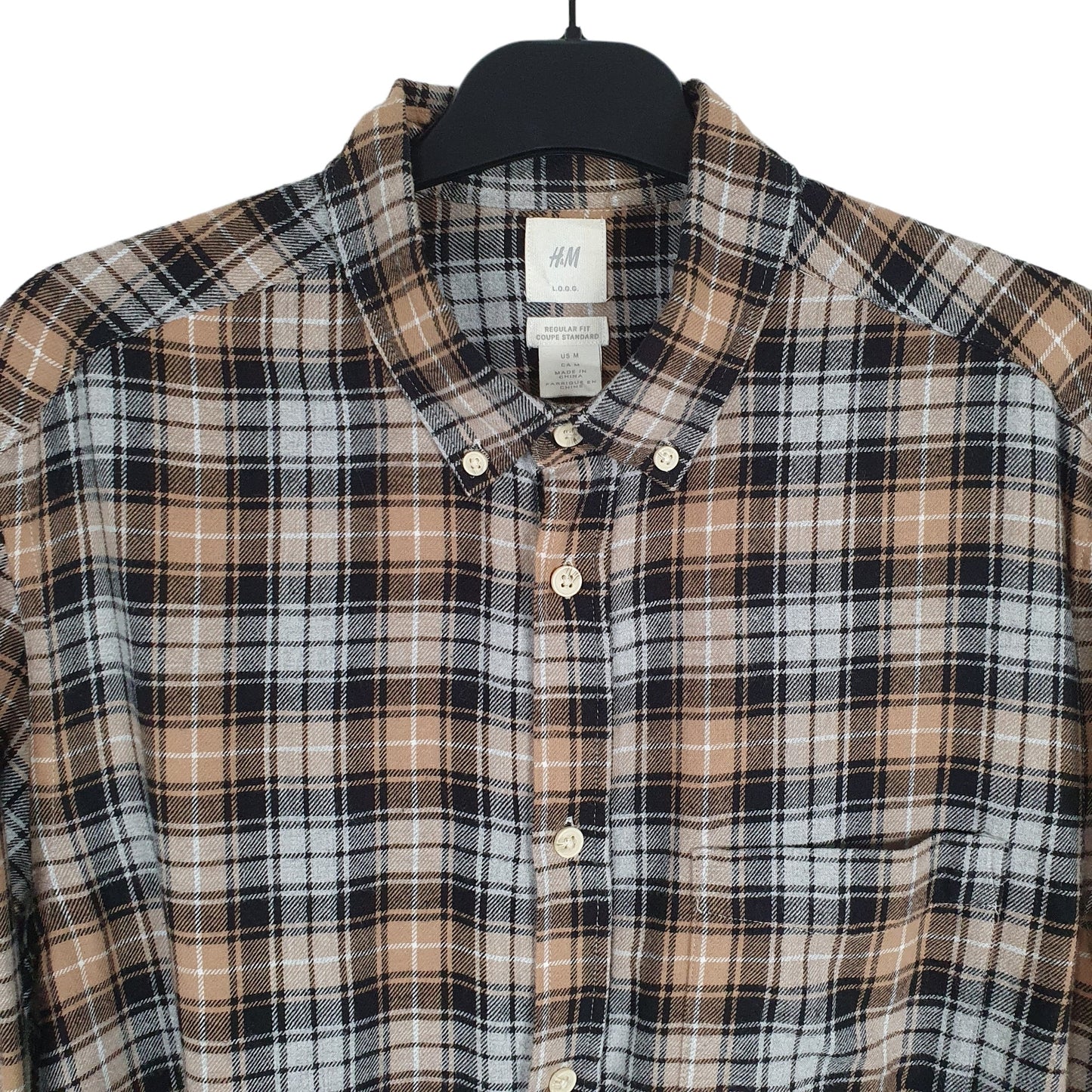 H&M Flannel Shacket Long Sleeve Regular Fit Check Shirt Tan