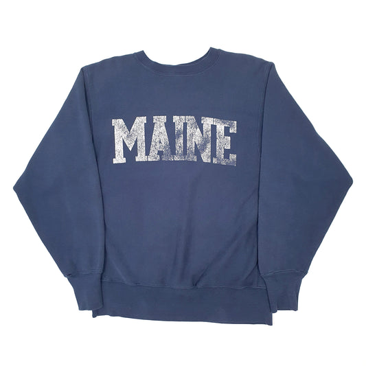 Mens Navy Champion Reverse Weave Vintage 1990s Made in USA Maine Crewneck Jumper