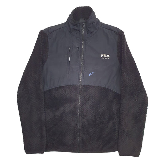 Womens Black Fila Fluffy Fleece Full Zip Coat