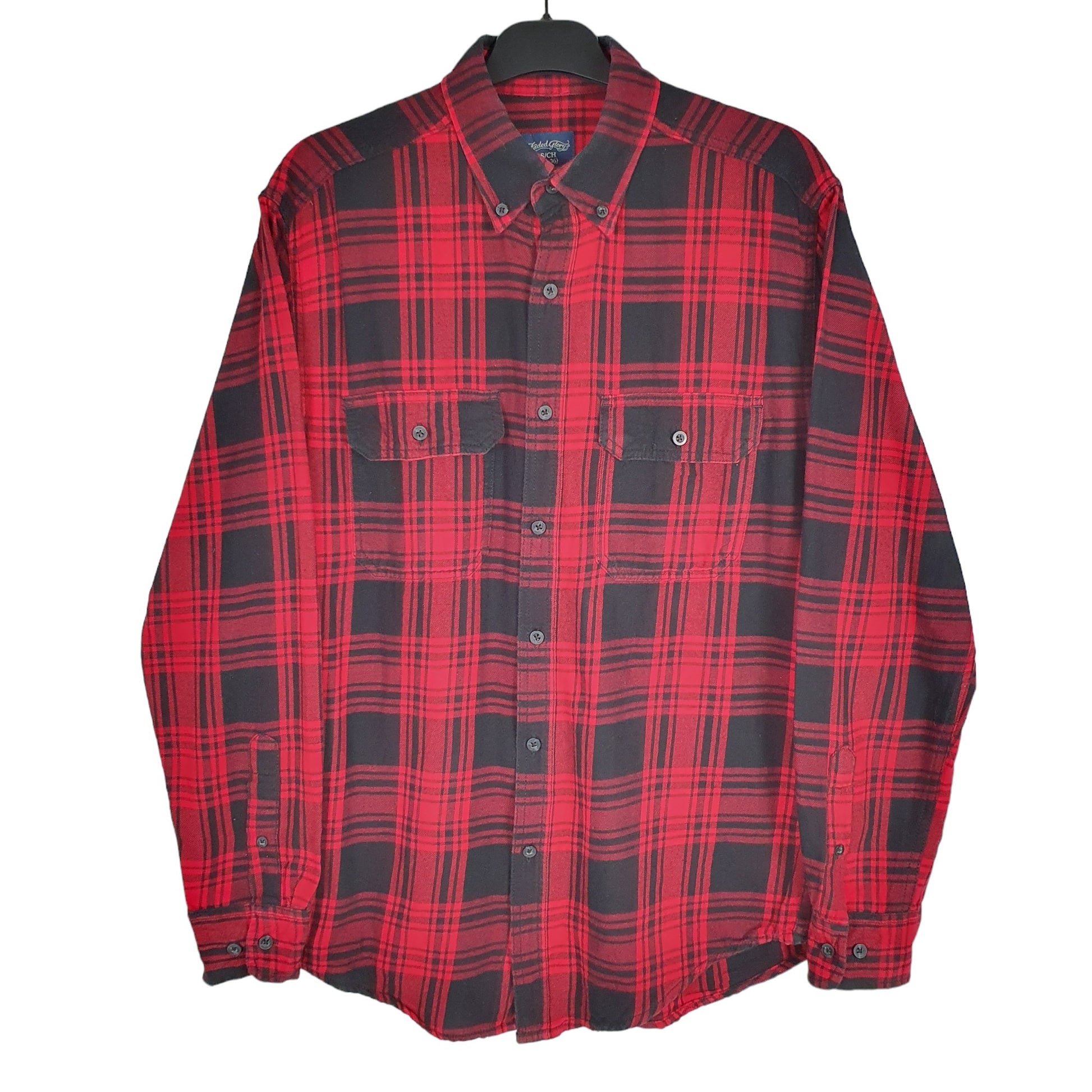 Faded Glory Flannel Shacket Long Sleeve Regular Fit Check Shirt Red