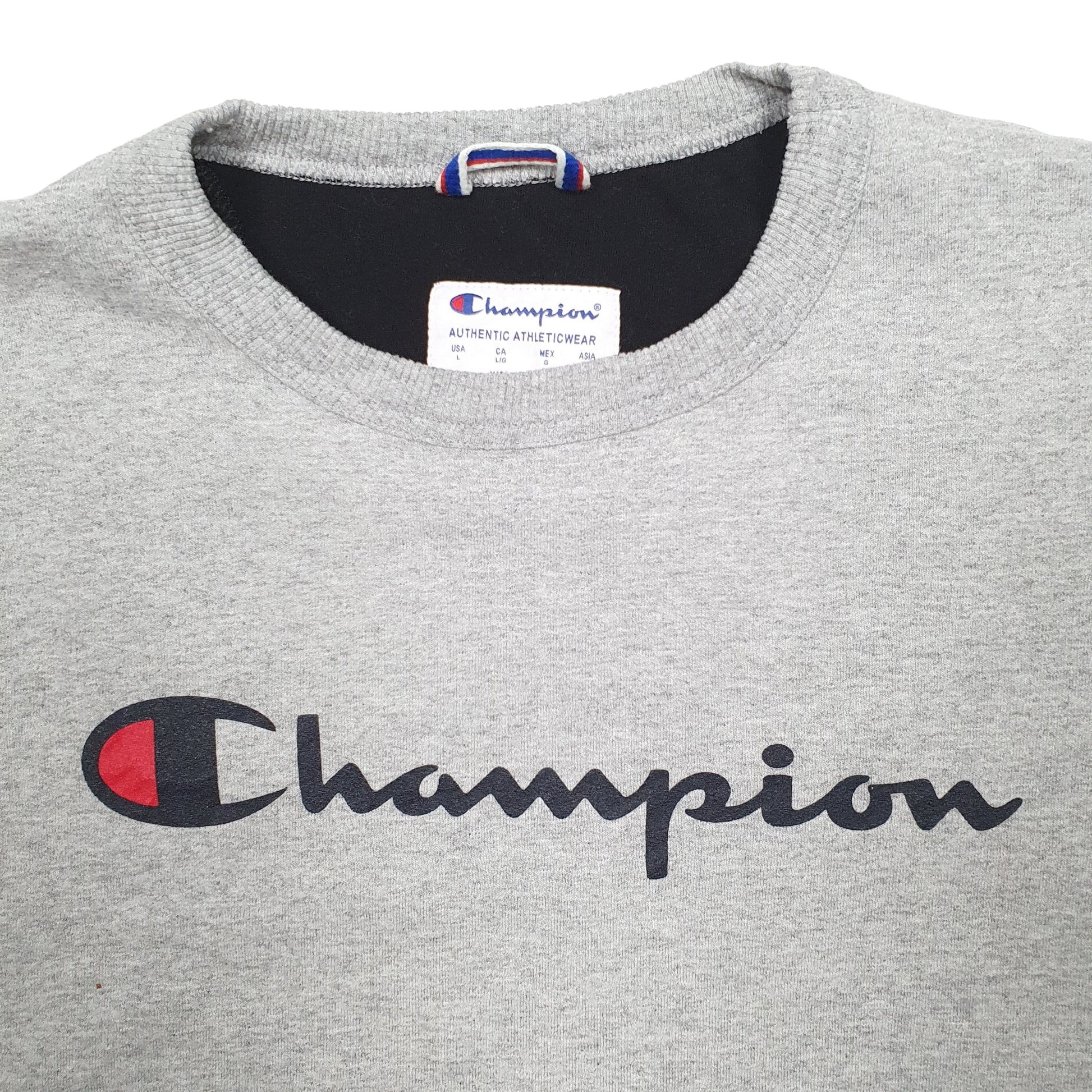 Mens Grey Champion Spellout Crewneck Jumper