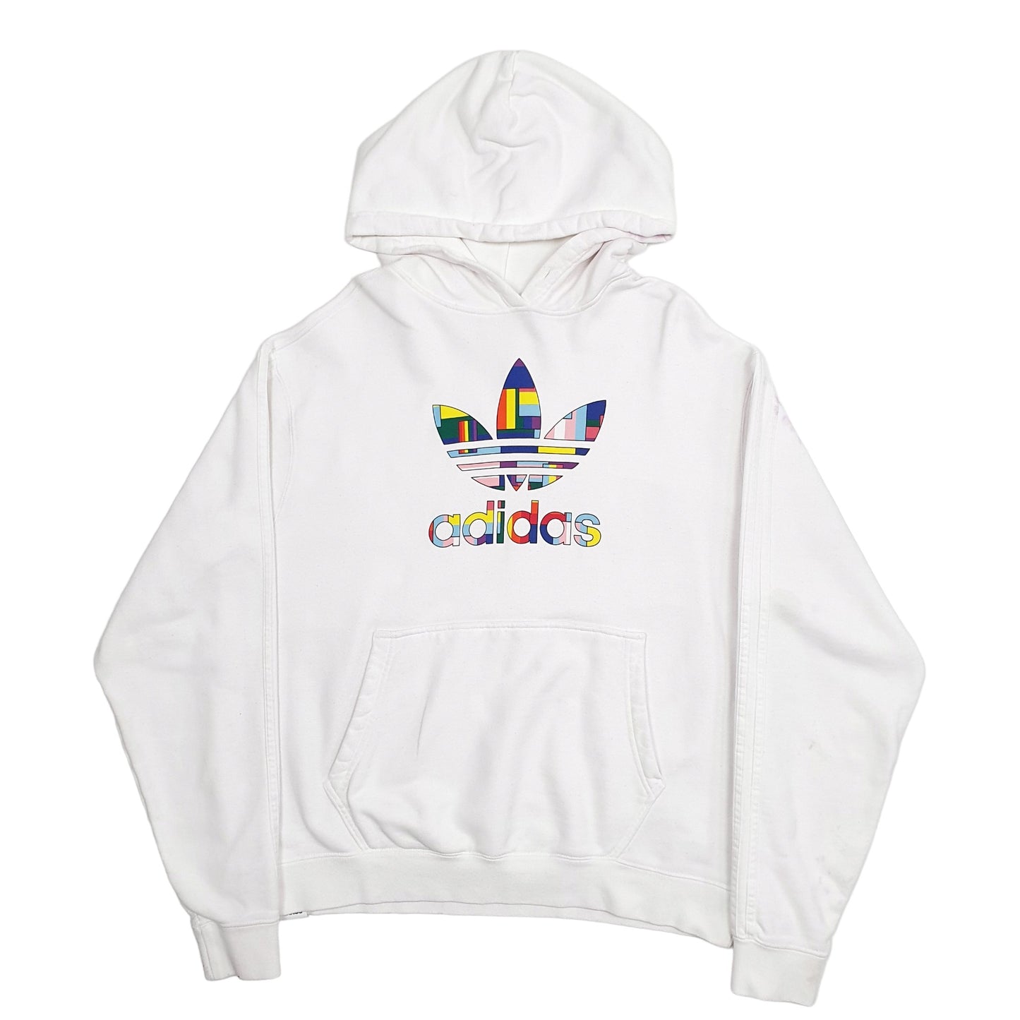 Mens White Adidas Spellout Hoodie Jumper