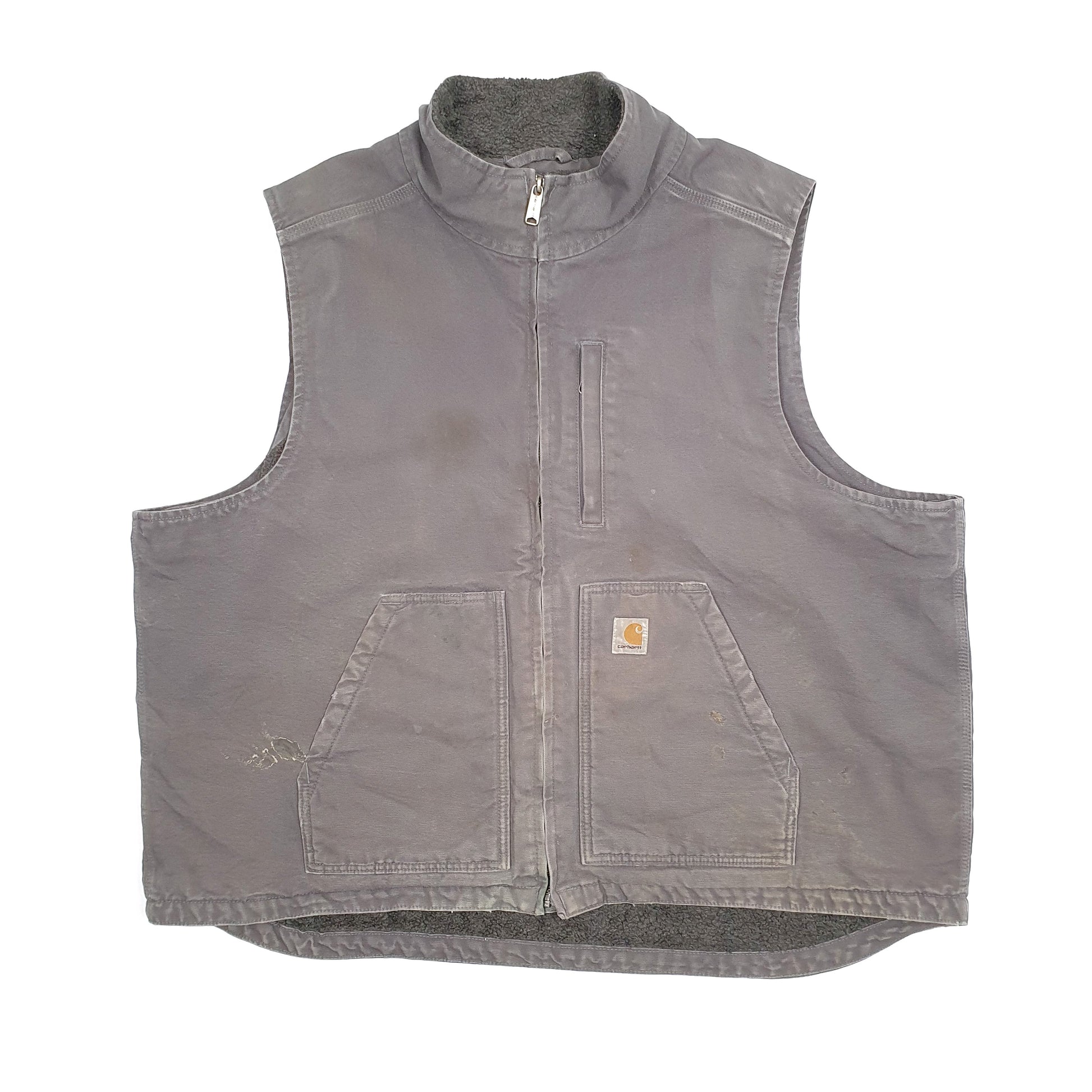 Mens Grey Carhartt Gravel Sherpa Lined Mock Neck Gilet Vest  Coat