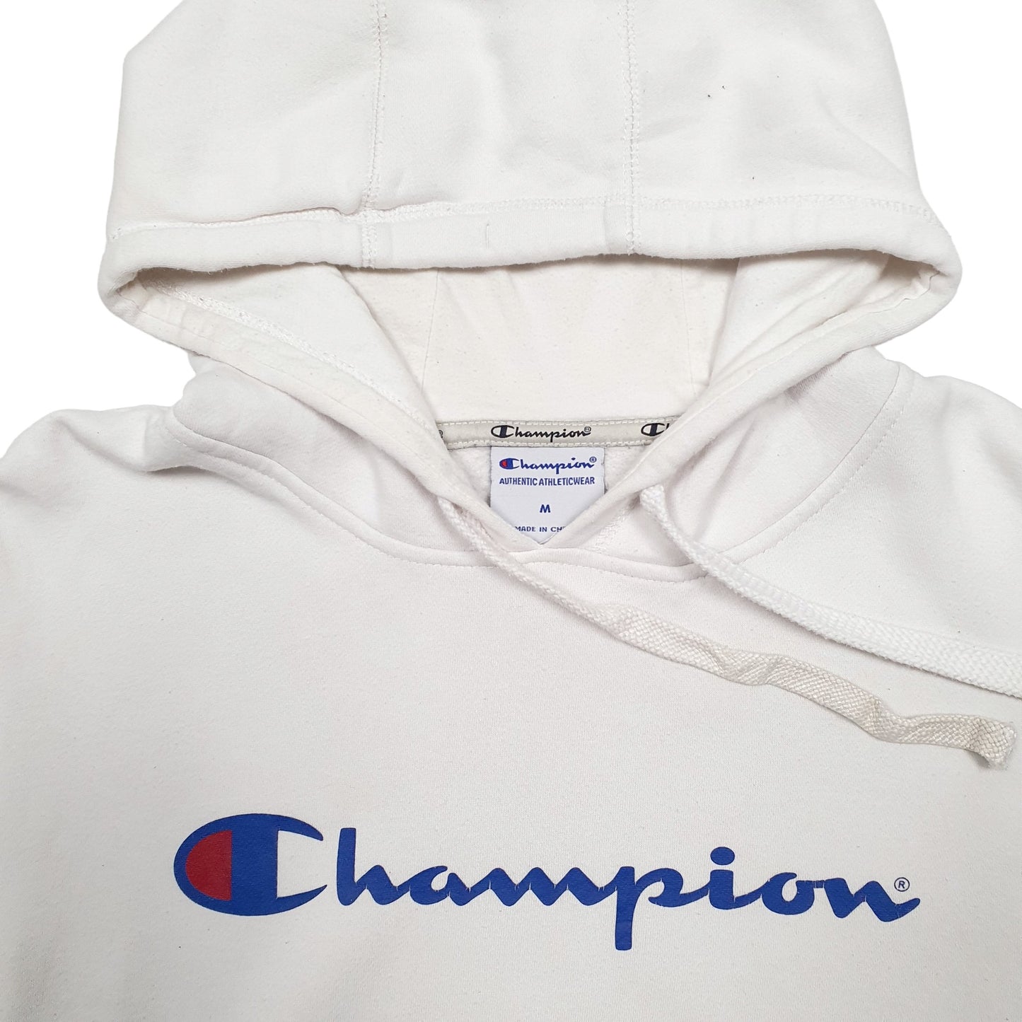 Mens White Champion Spellout Hoodie Jumper