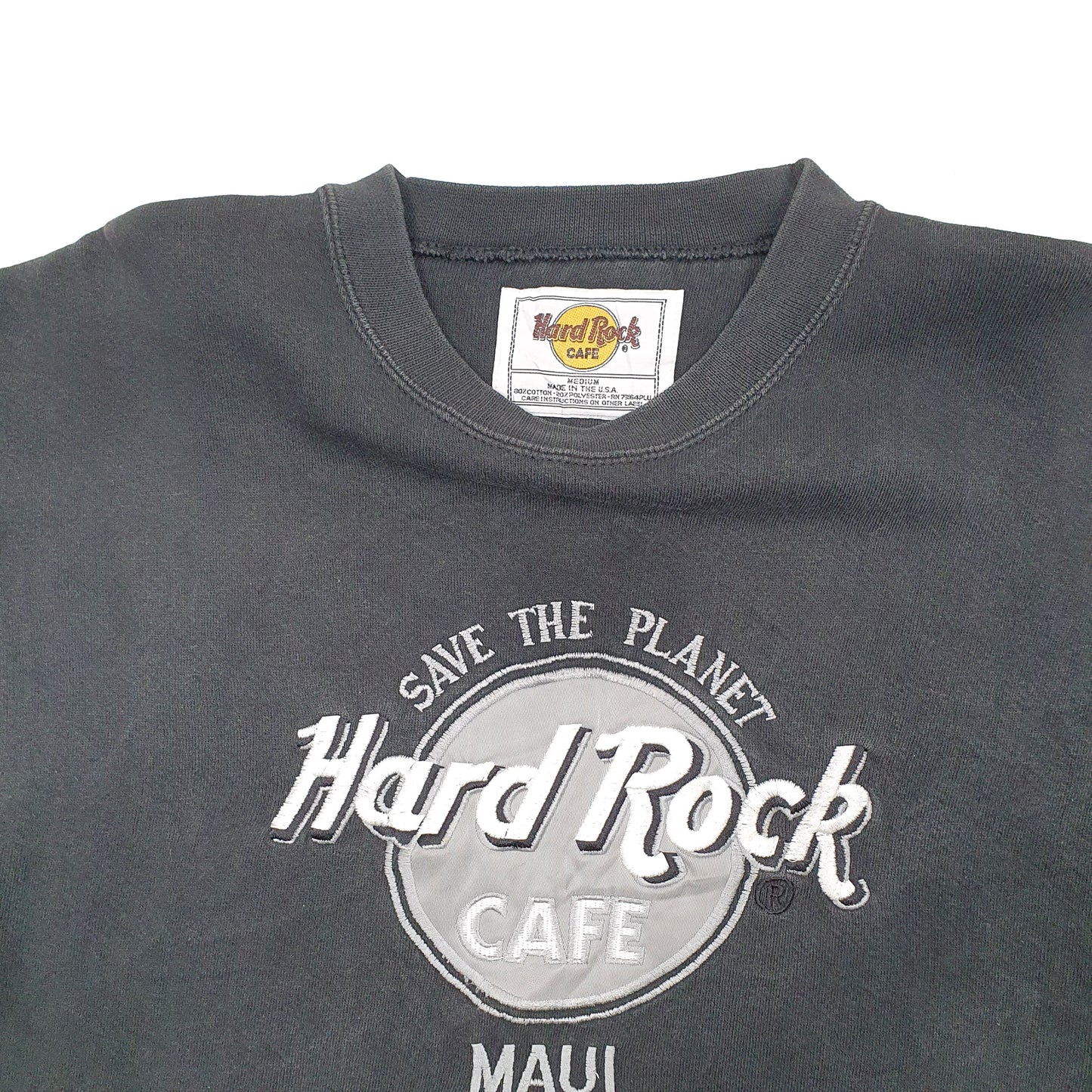 Mens Black Hard Rock Cafe Maui Hawaii Made in USA Vintage Crewneck Jumper