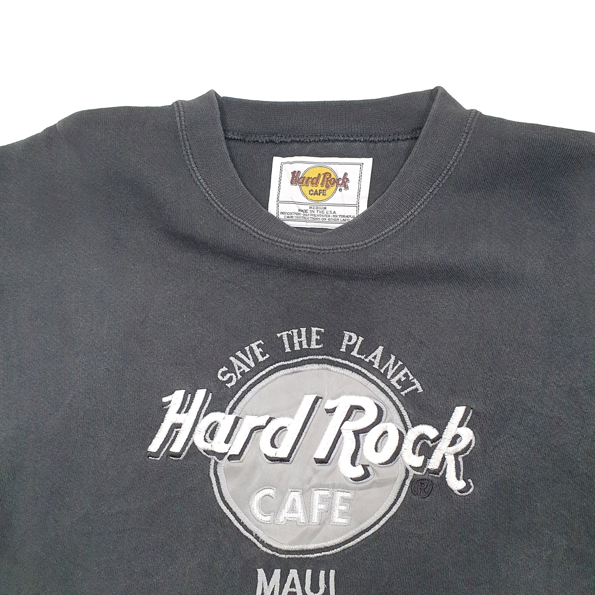 Mens Black Hard Rock Cafe Maui Hawaii Made in USA Vintage Crewneck Jumper