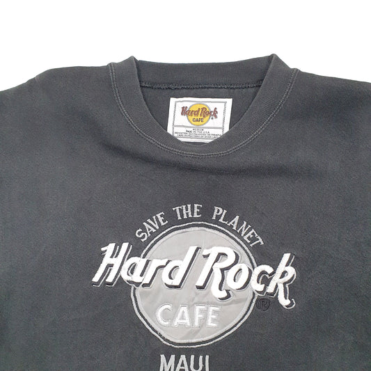 Mens Black Hard Rock Cafe Maui Hawaii Made in USA Vintage Crewneck Jumper