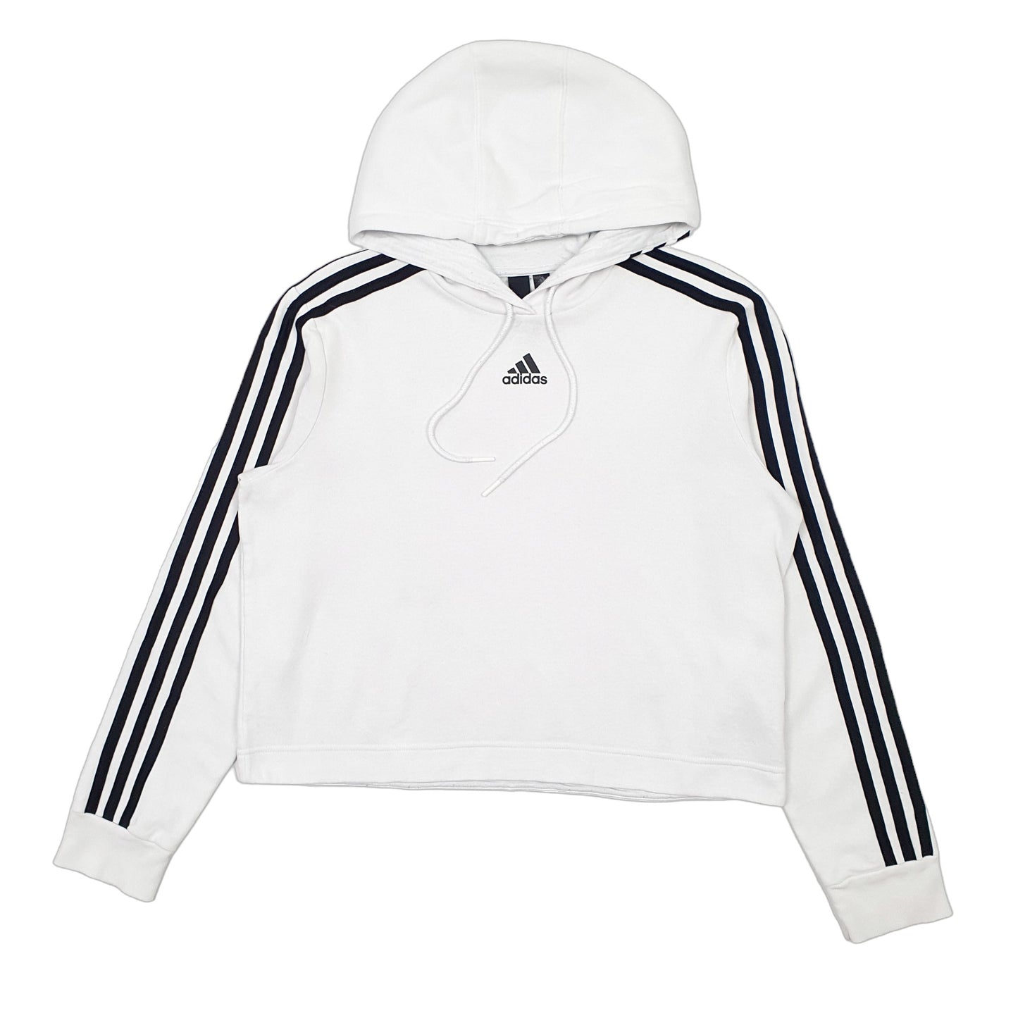 Womens White Adidas Crop Top Hoodie Jumper
